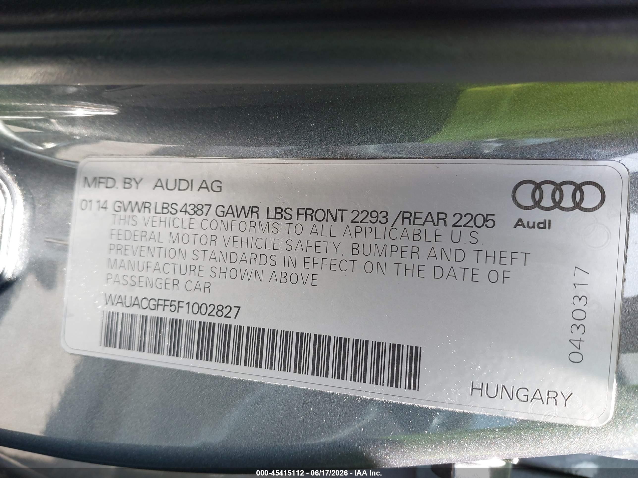 2015 Audi A3 1.8t Premium Blue vin: WAUACGFF5F1002827