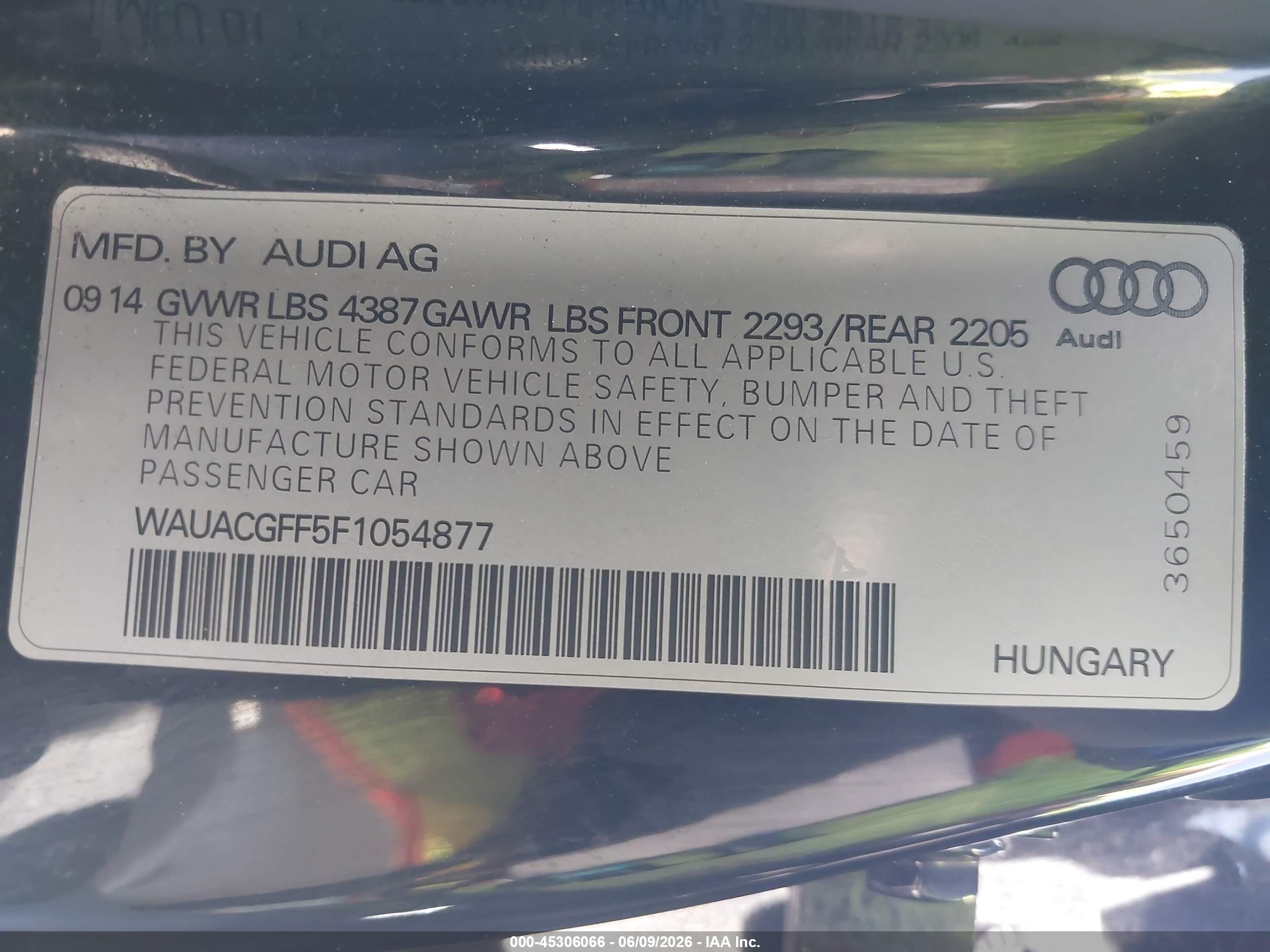 2015 Audi A3 1.8t Premium Black vin: WAUACGFF5F1054877