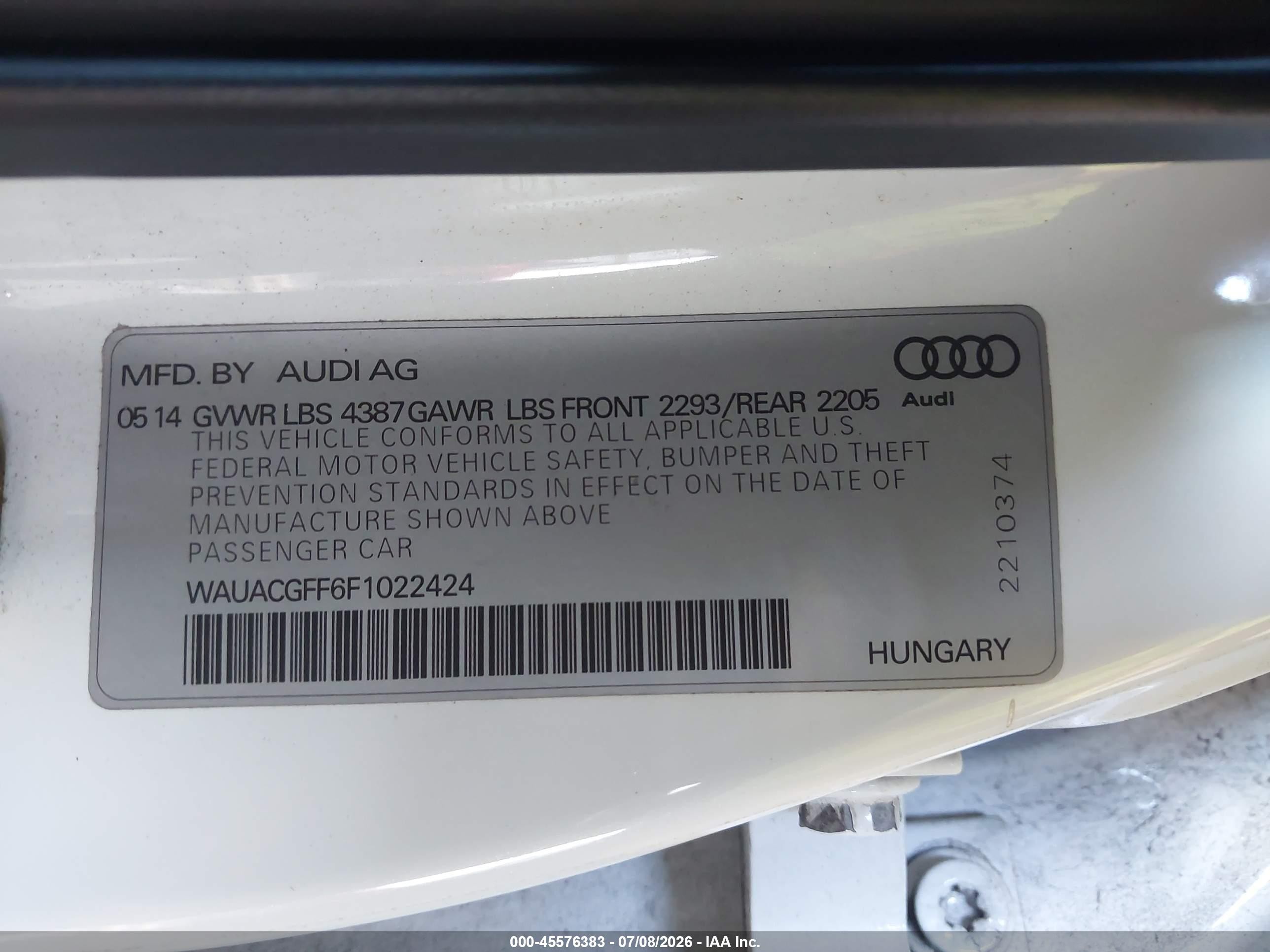 2015 Audi A3 1.8t Premium White vin: WAUACGFF6F1022424