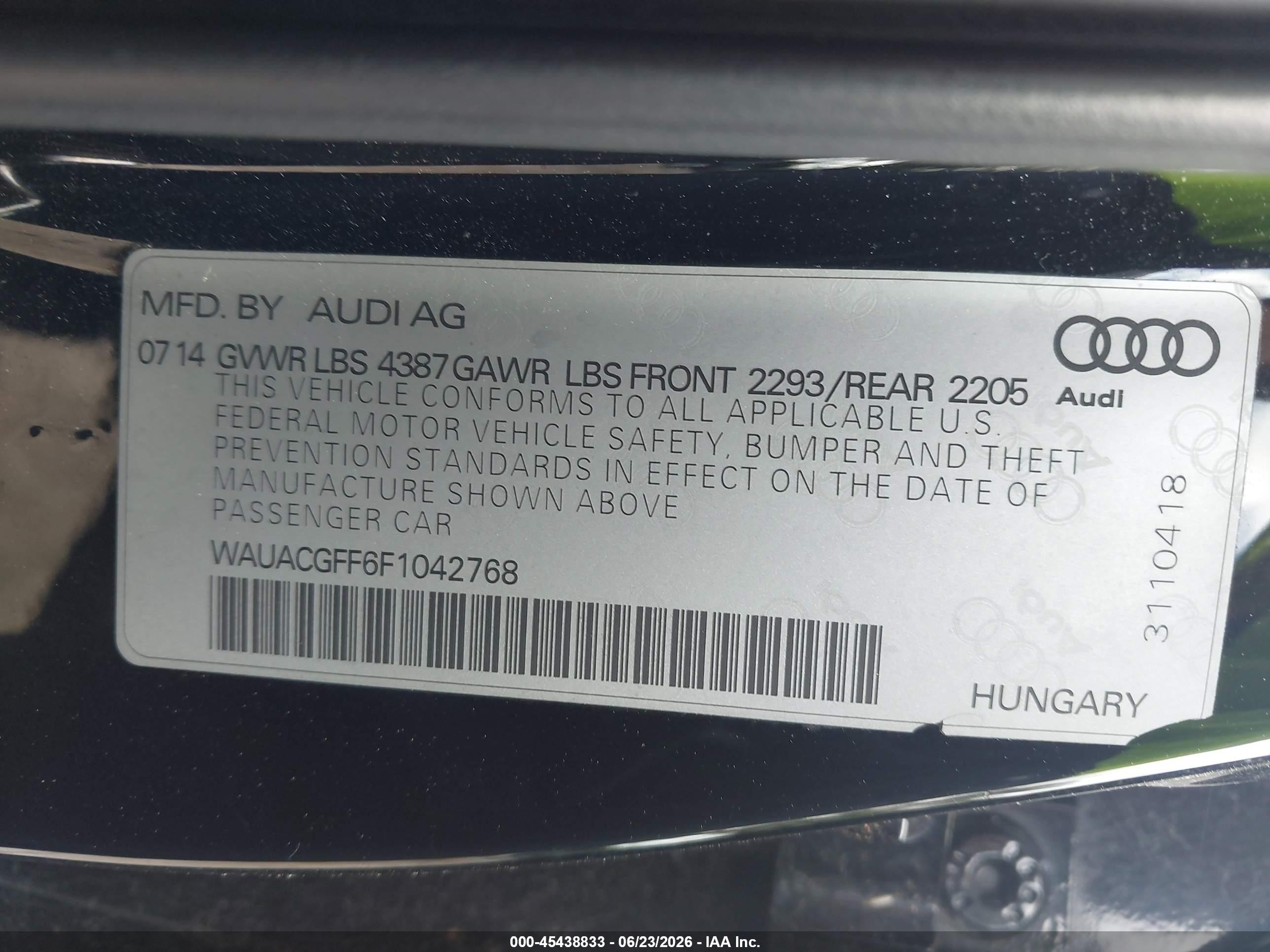 2015 Audi A3 1.8t Premium Black vin: WAUACGFF6F1042768