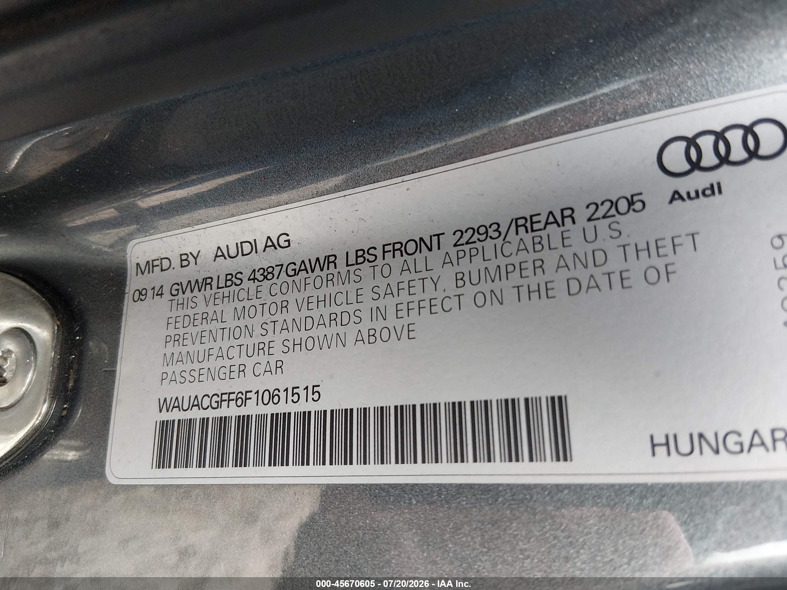 2015 Audi A3 1.8t Premium Gray vin: WAUACGFF6F1061515