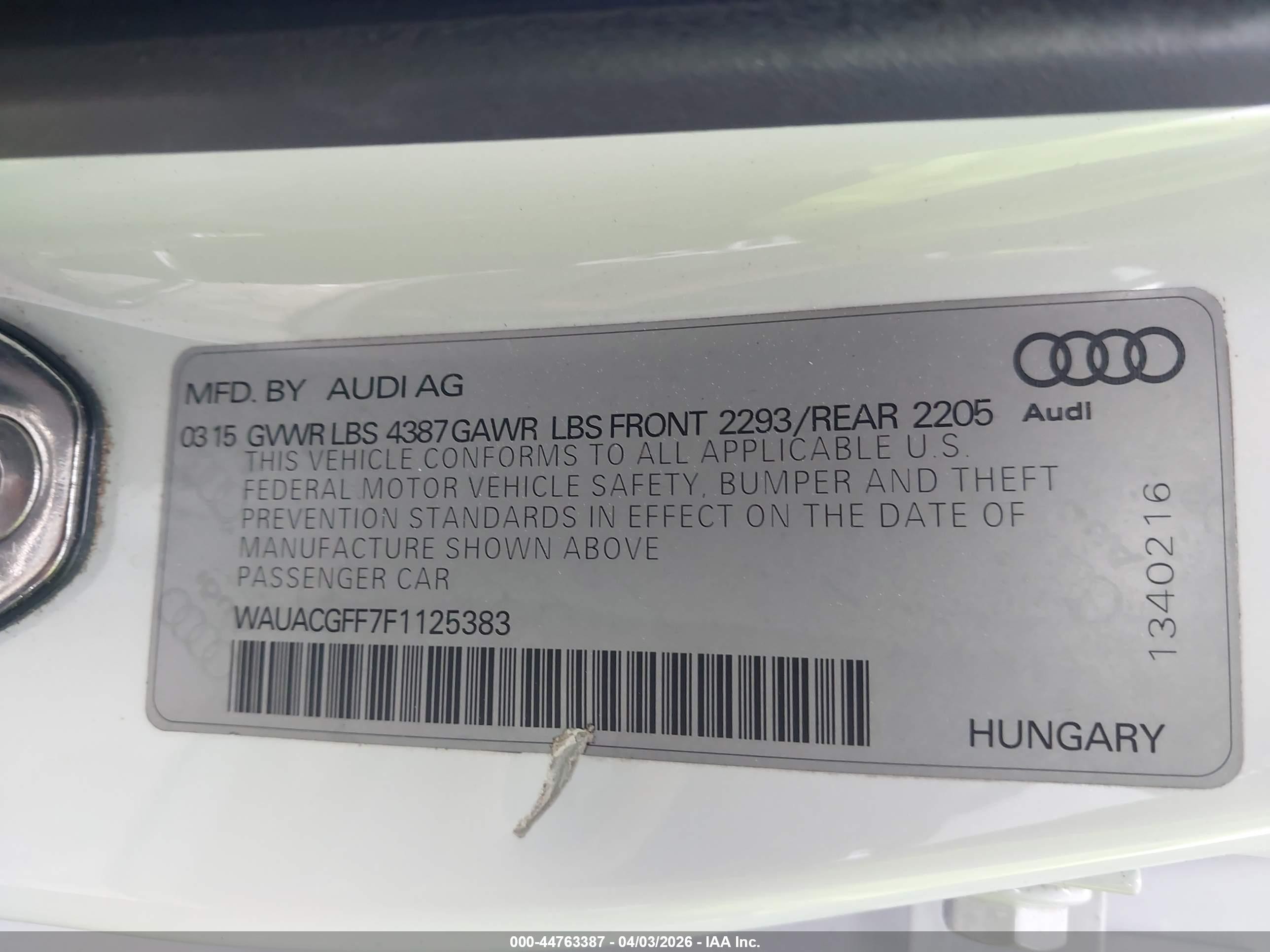 2015 Audi A3 1.8t Premium White vin: WAUACGFF7F1125383