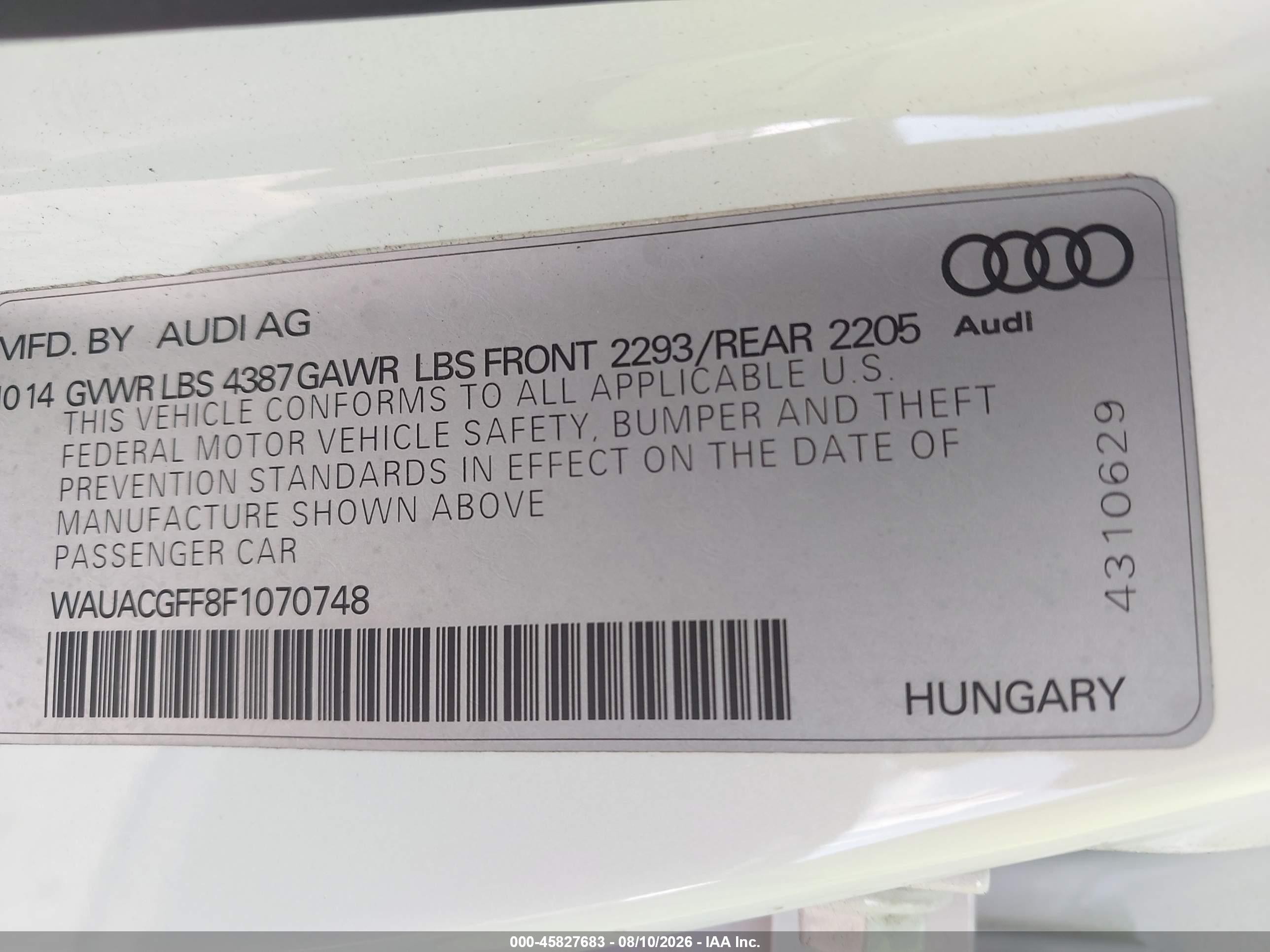 2015 Audi A3 1.8t Premium Белый vin: WAUACGFF8F1070748