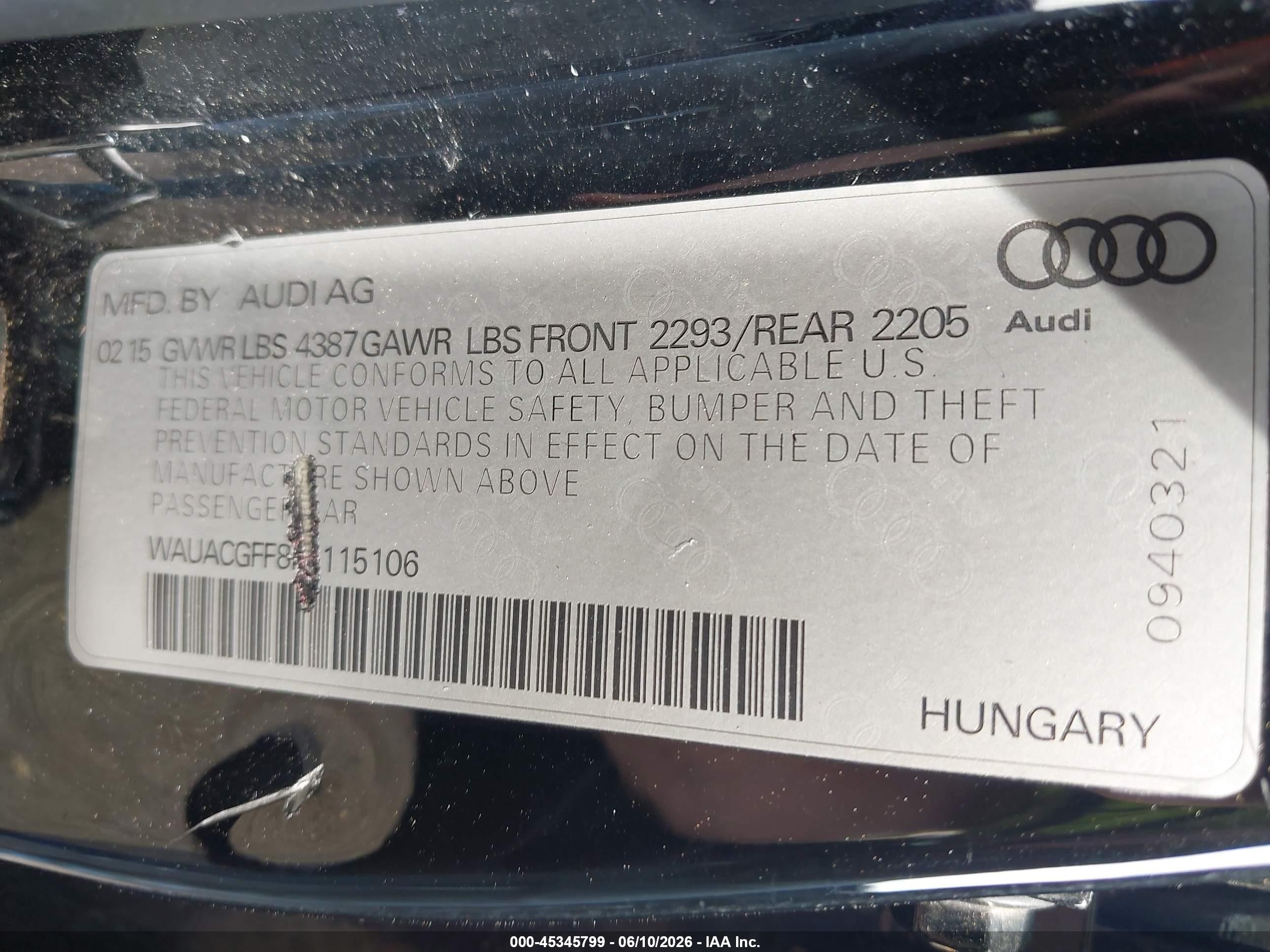 2015 Audi A3 1.8t Premium Black vin: WAUACGFF8F1115106