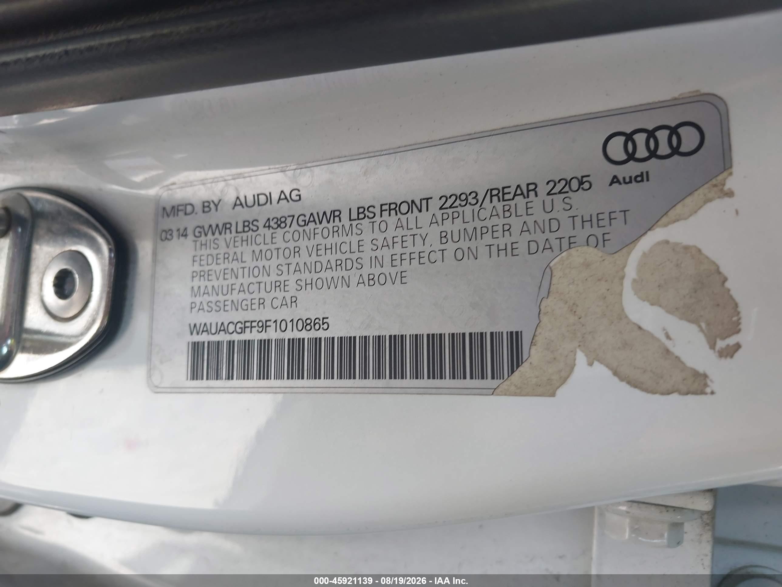 2015 Audi A3 1.8t Premium White vin: WAUACGFF9F1010865
