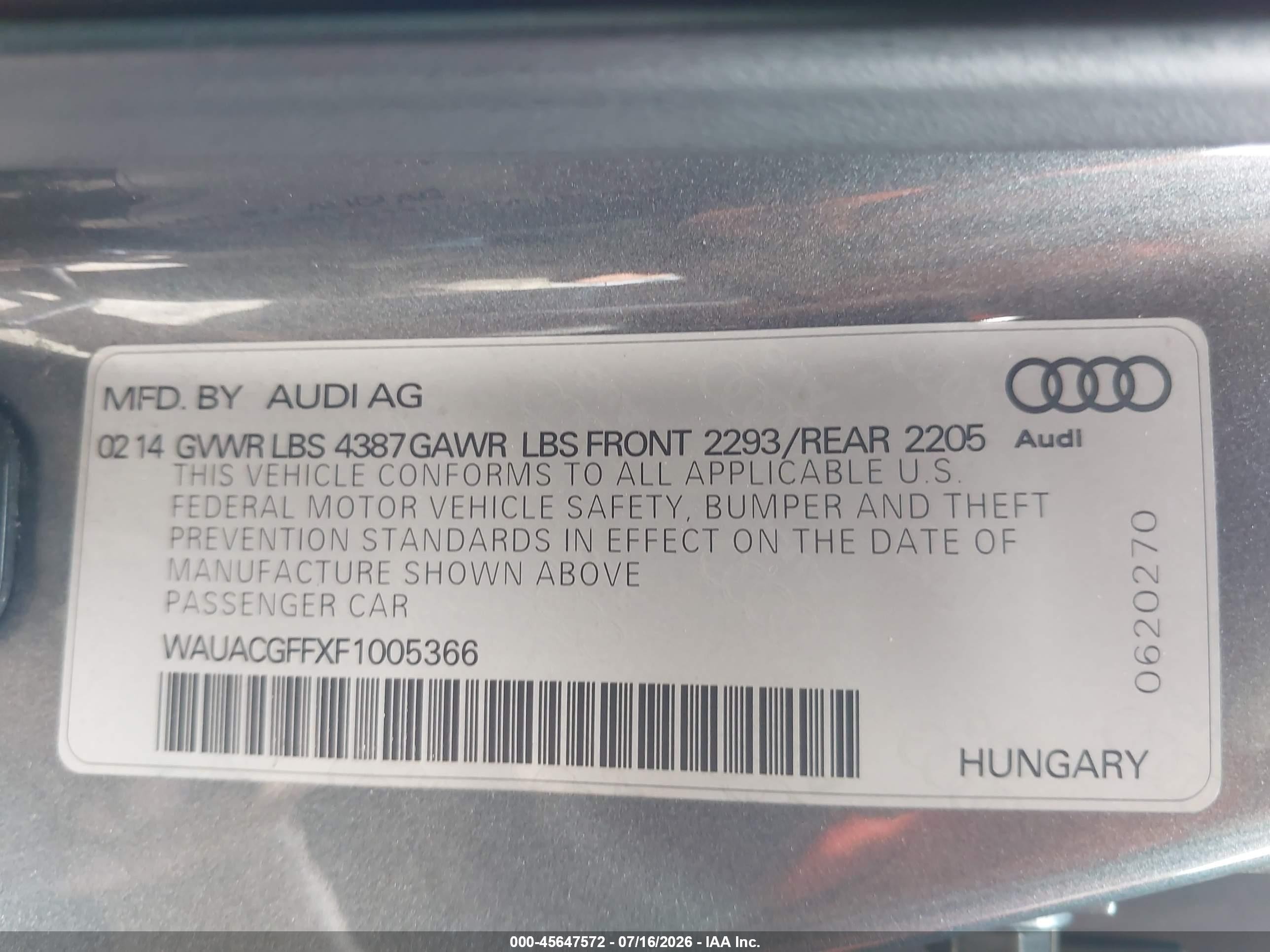 2015 Audi A3 1.8t Premium Gray vin: WAUACGFFXF1005366