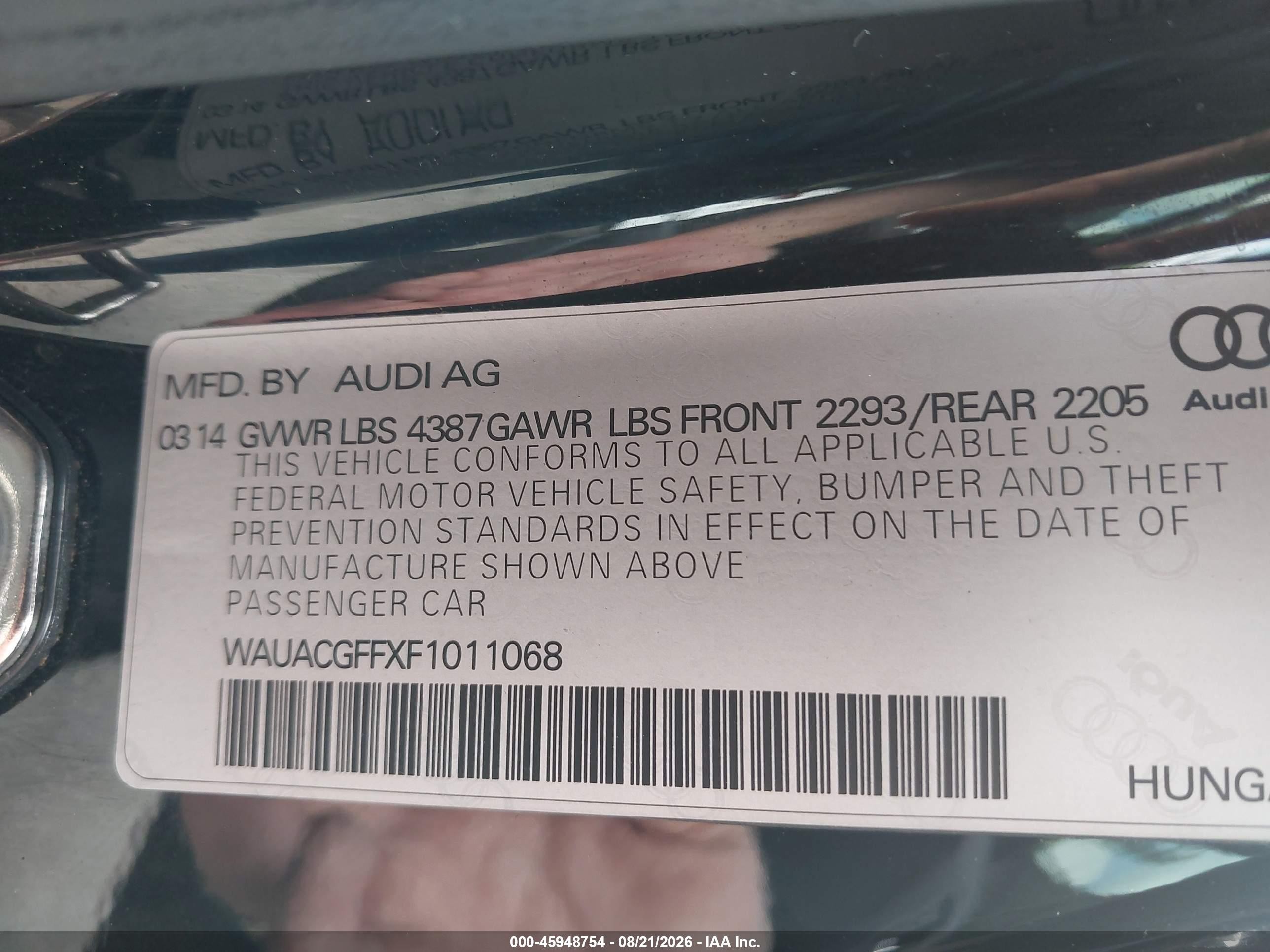 2015 Audi A3 1.8t Premium Black vin: WAUACGFFXF1011068