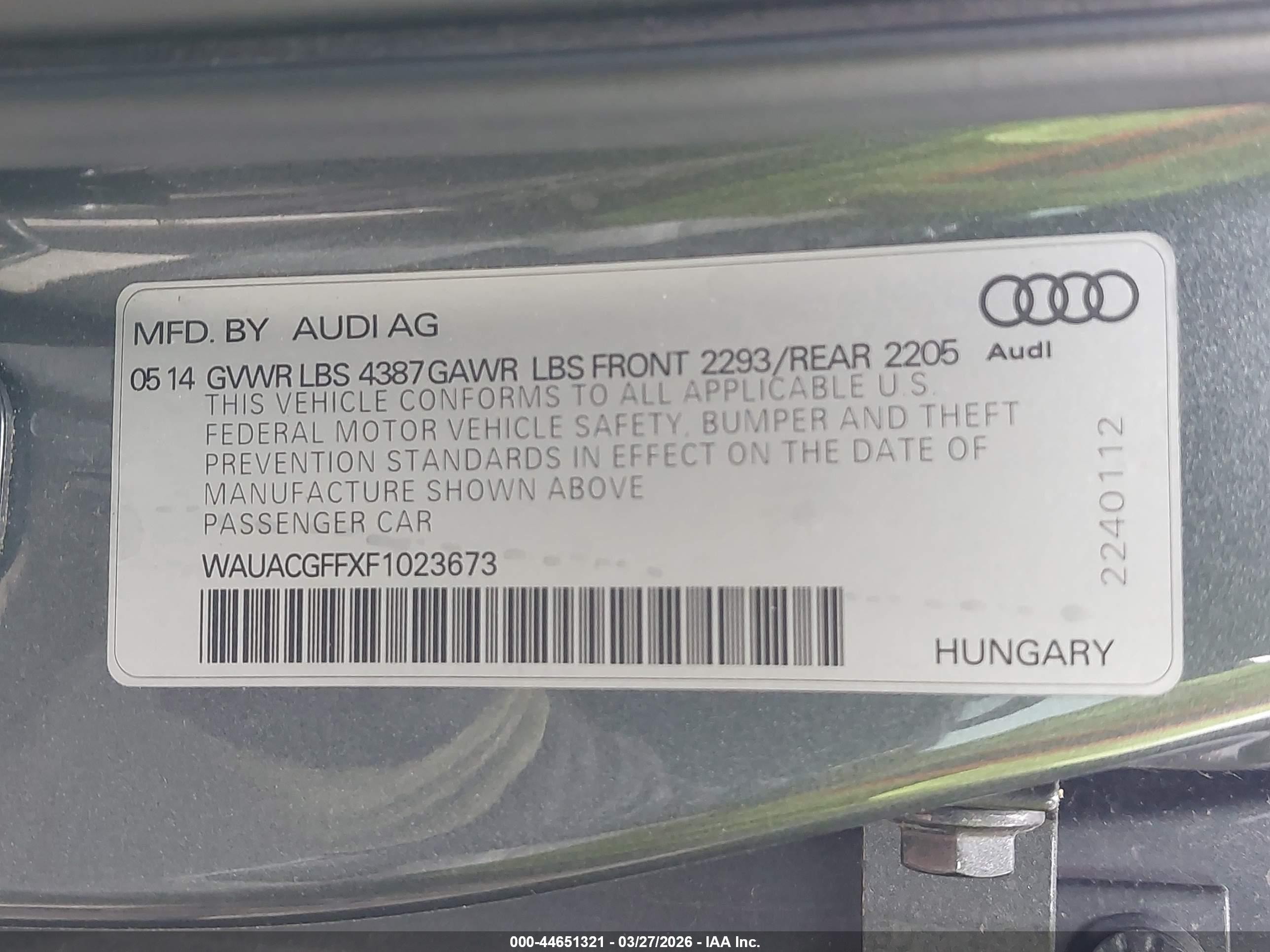 2015 Audi A3 1.8t Premium Серый vin: WAUACGFFXF1023673