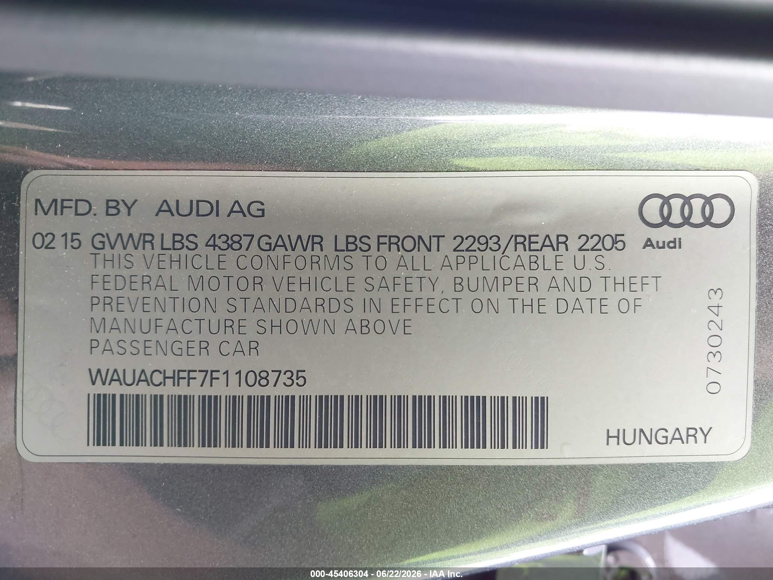 2015 Audi A3 1.8t Premium Gray vin: WAUACHFF7F1108735