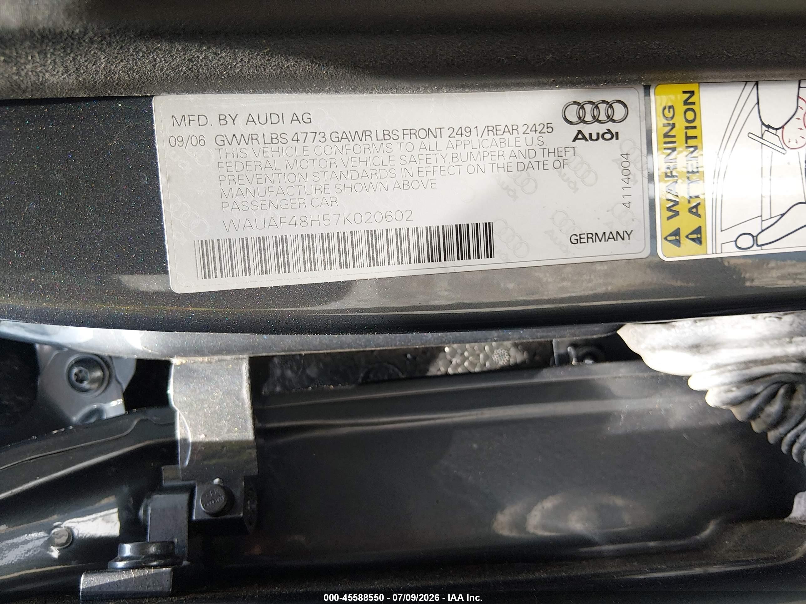 2007 Audi A4 2.0t Beige vin: WAUAF48H57K020602