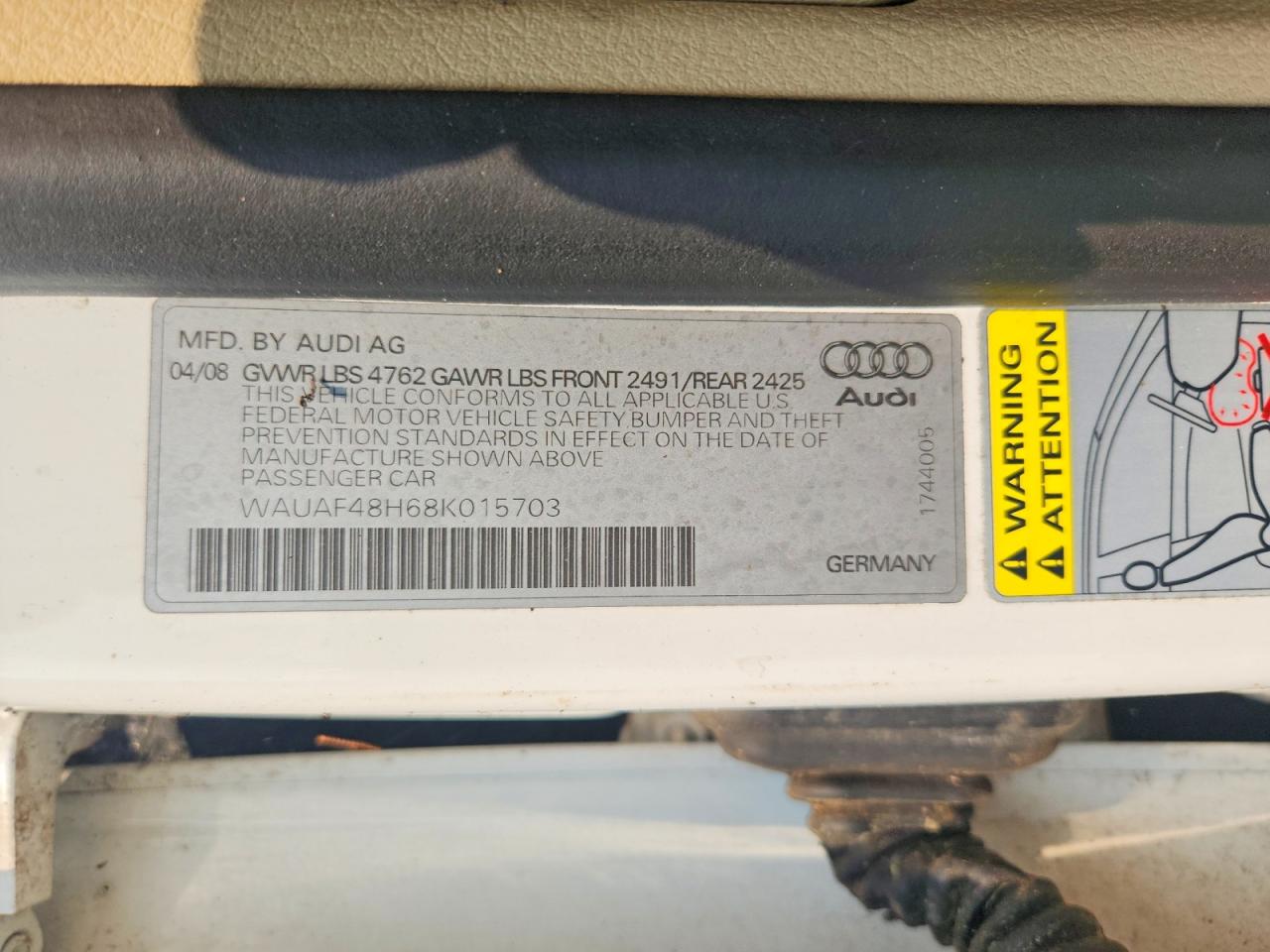 2008 Audi A4 2.0t Cabriolet White vin: WAUAF48H68K015703