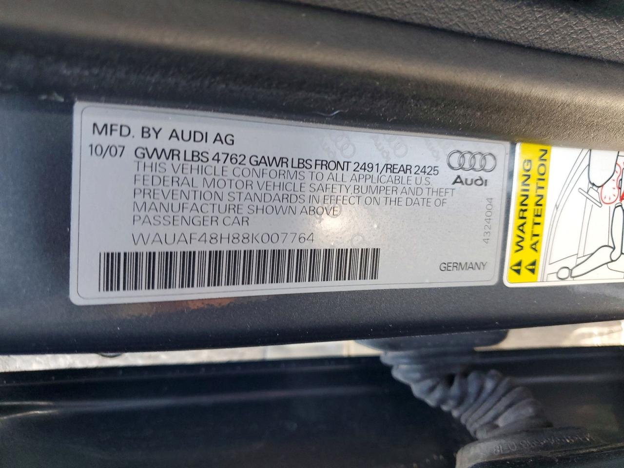 2008 Audi A4 2.0t Cabriolet Silver vin: WAUAF48H88K007764