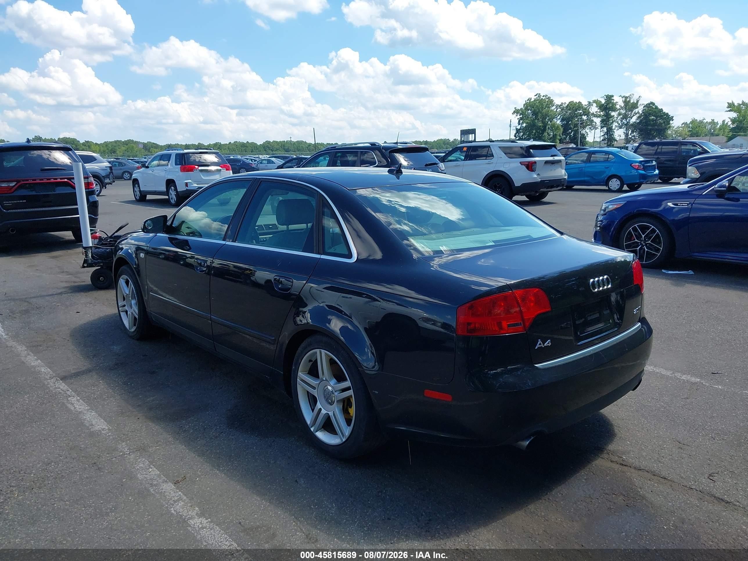 2007 Audi A4 2.0t Black vin: WAUAF78E07A226455