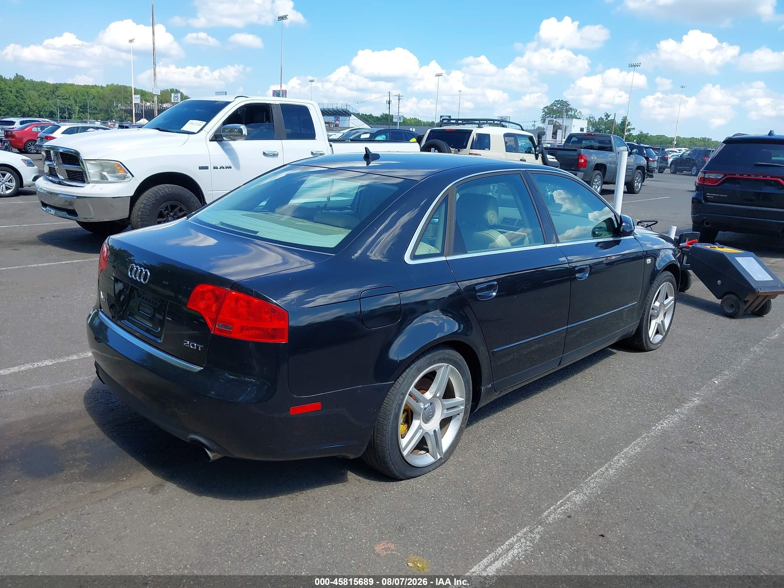 2007 Audi A4 2.0t Black vin: WAUAF78E07A226455