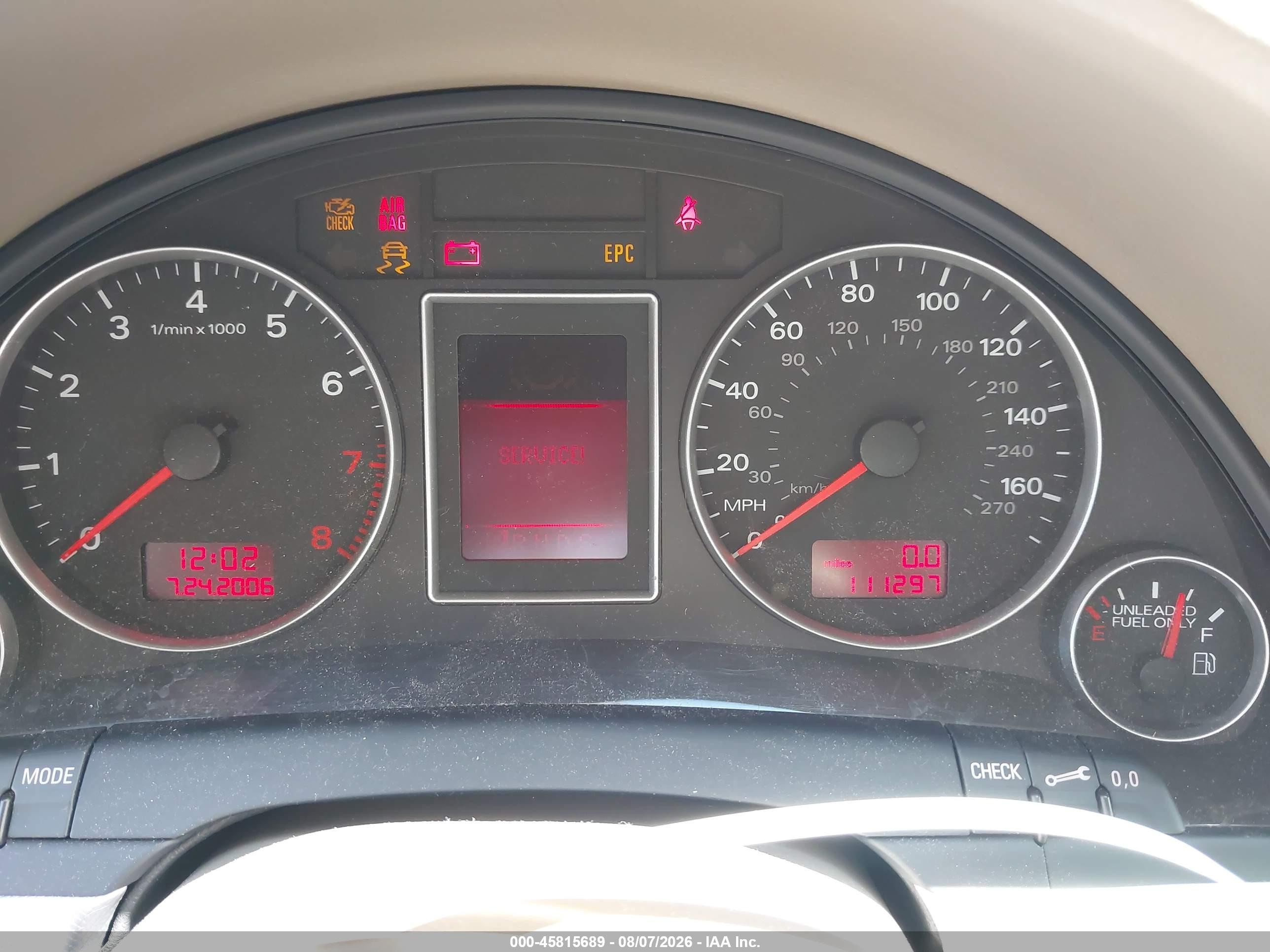 2007 Audi A4 2.0t Black vin: WAUAF78E07A226455