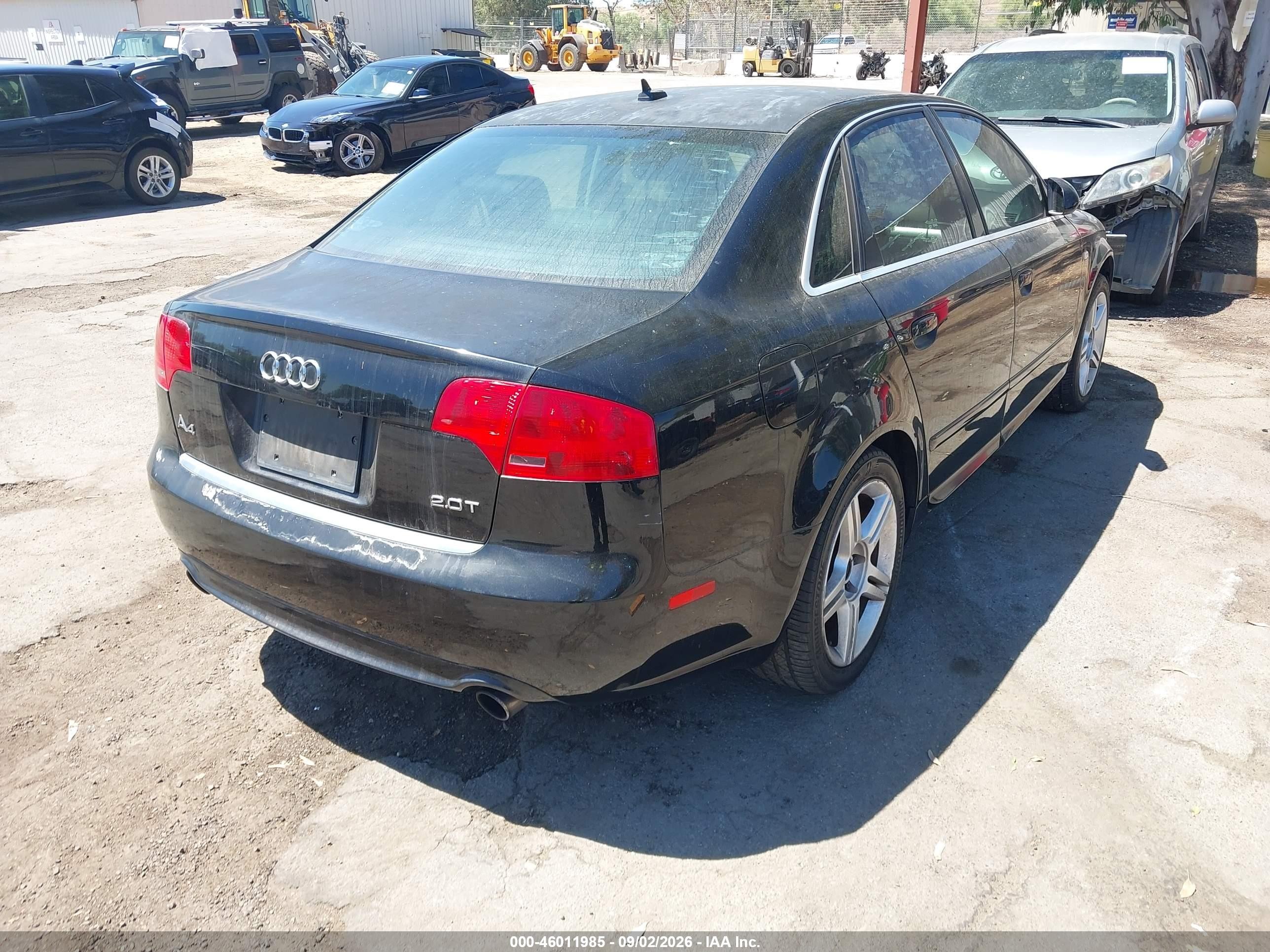 2008 Audi A4 2.0t Black vin: WAUAF78E08A033174