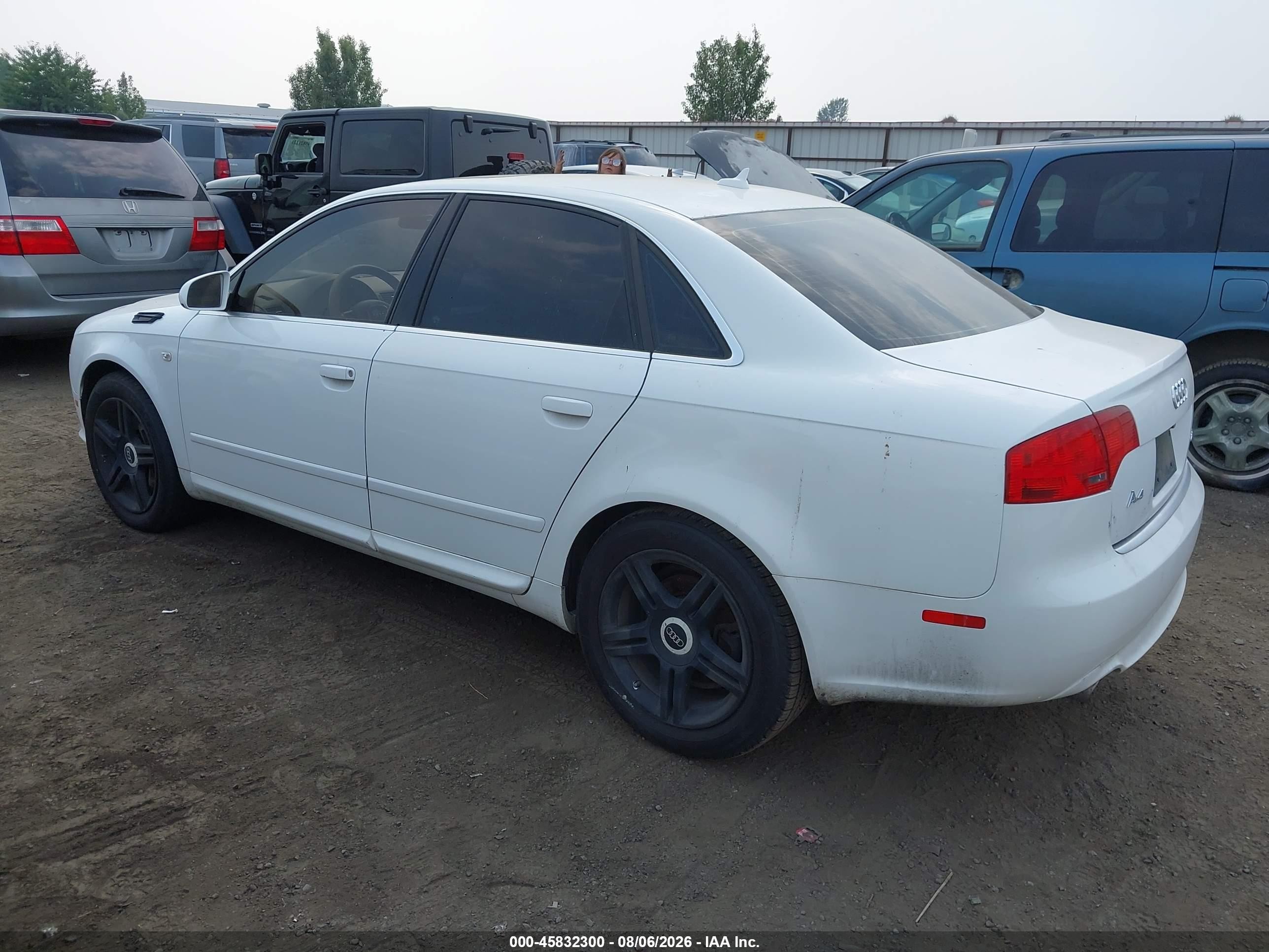 2008 Audi A4 2.0t White vin: WAUAF78E38A009340