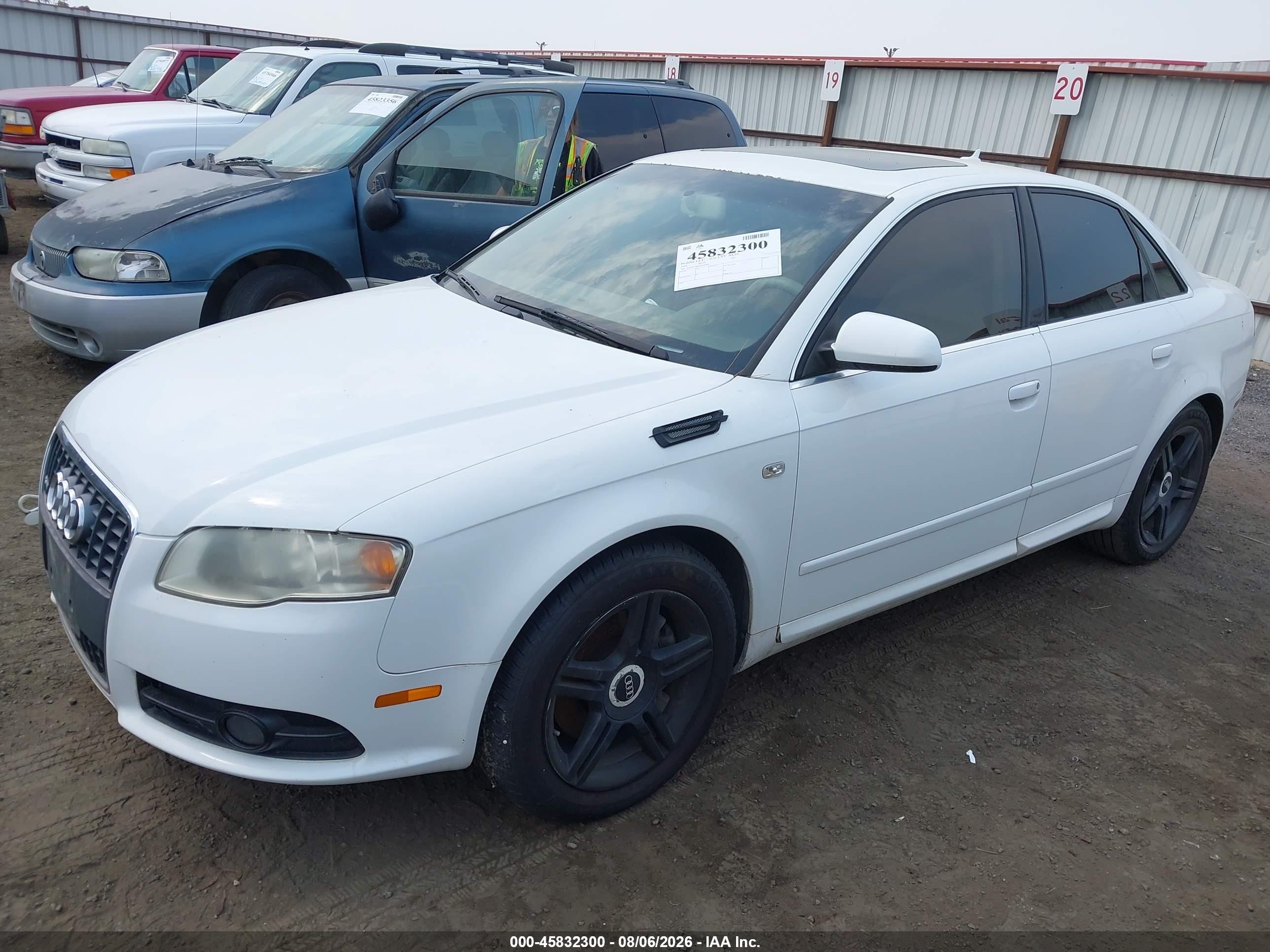 2008 Audi A4 2.0t White vin: WAUAF78E38A009340