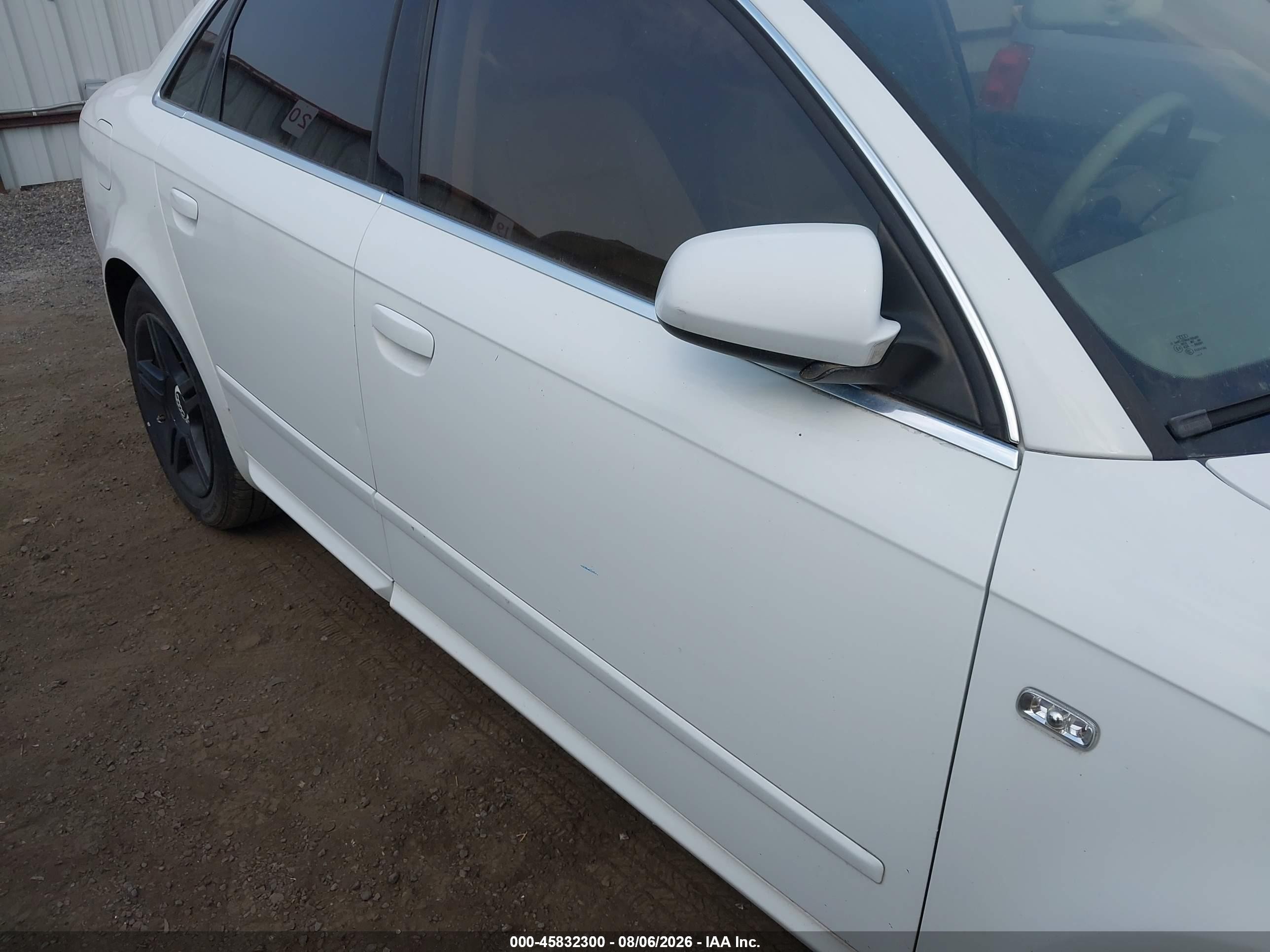 2008 Audi A4 2.0t White vin: WAUAF78E38A009340