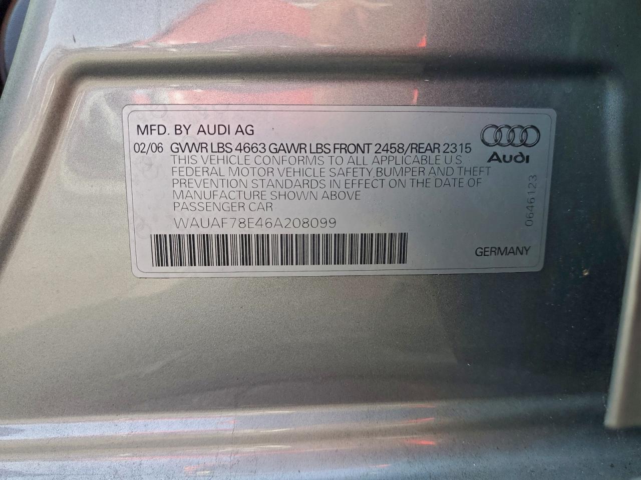 2006 Audi A4 2 Turbo Gray vin: WAUAF78E46A208099