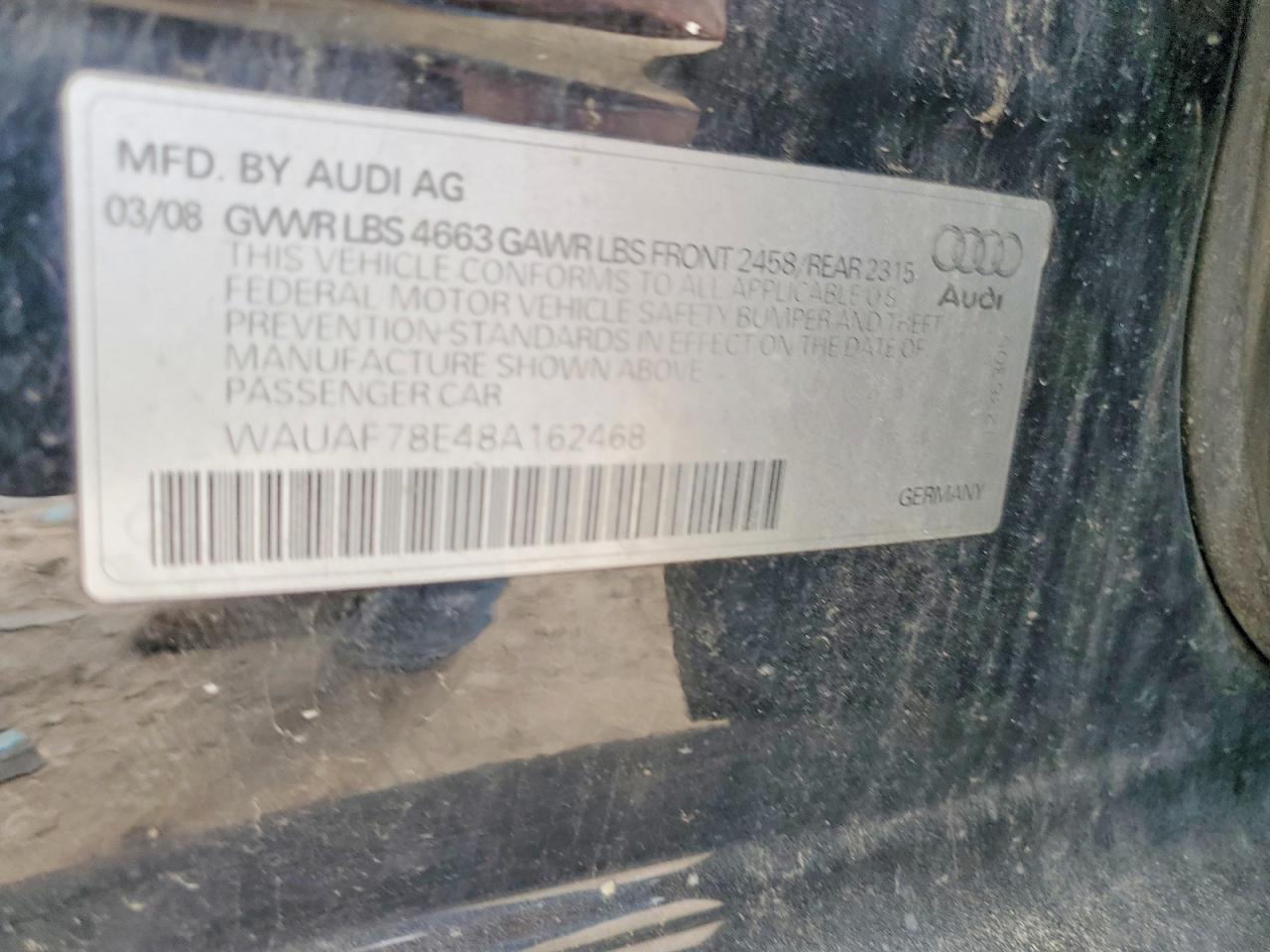 2008 Audi A4 2.0t Черный vin: WAUAF78E48A162468
