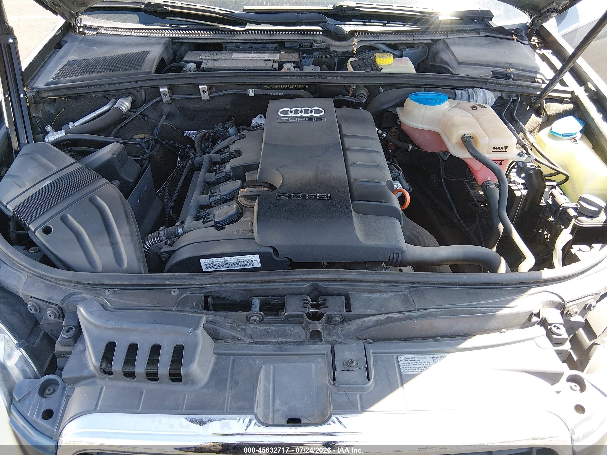 2008 Audi A4 2.0t Gray vin: WAUAF78E68A052621