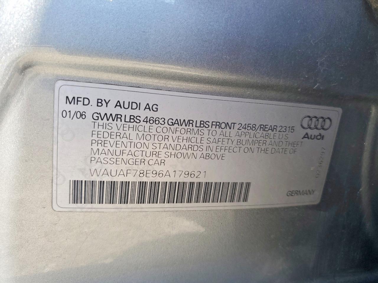 2006 Audi A4 2 Turbo Gray vin: WAUAF78E96A179621