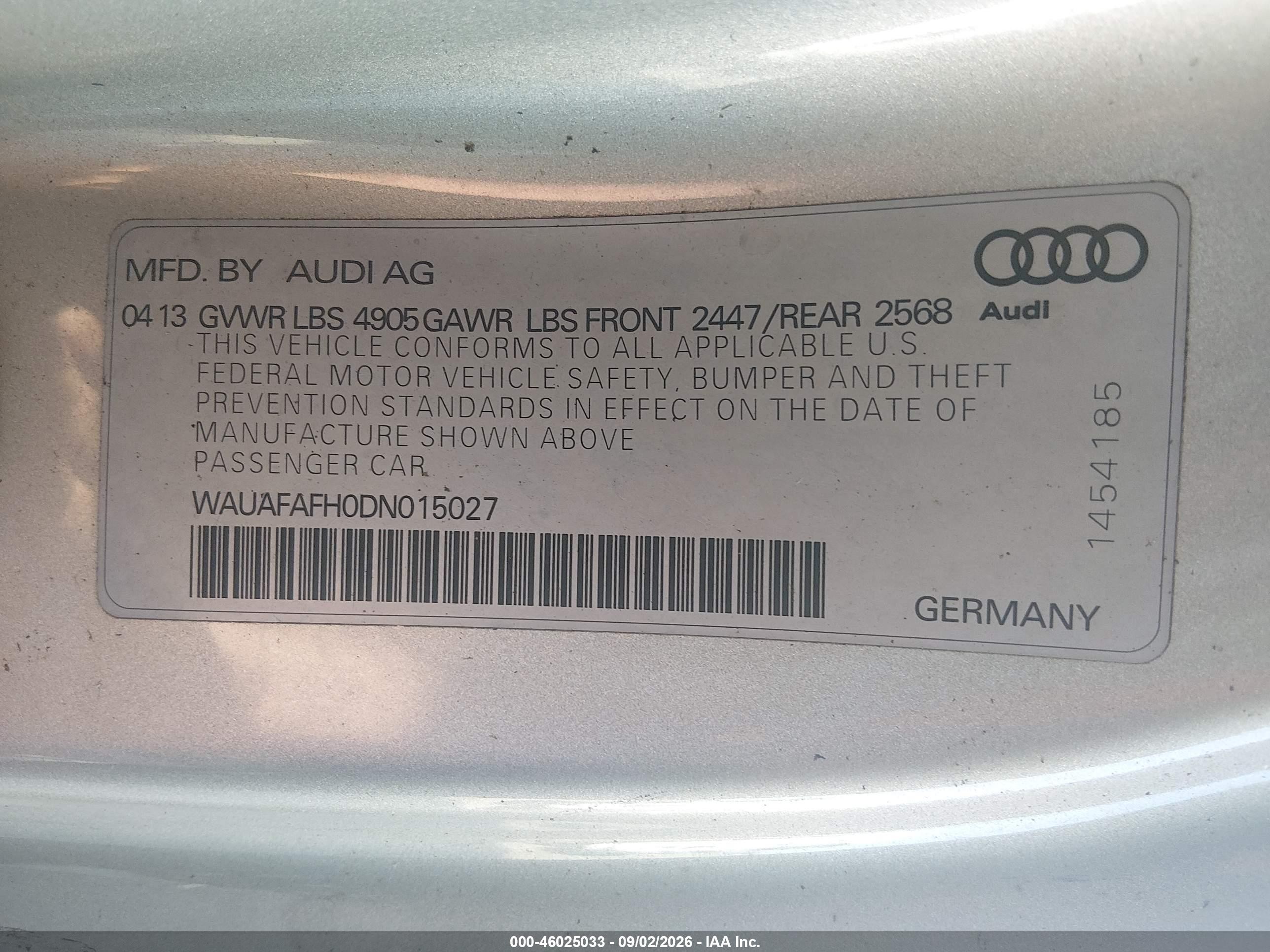 2013 Audi A5 2.0t Premium Silver vin: WAUAFAFH0DN015027