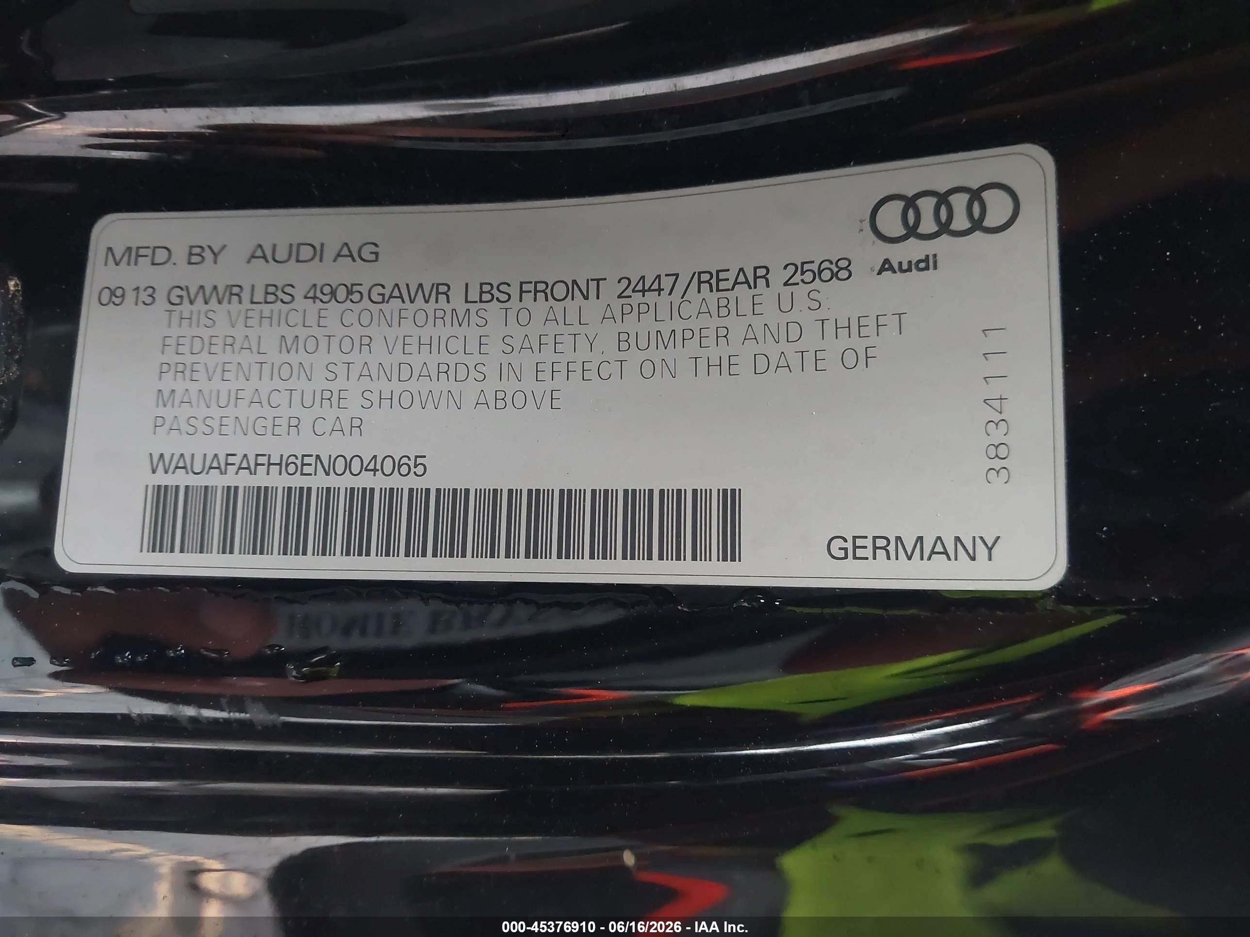 2014 Audi A5 2.0t Premium Black vin: WAUAFAFH6EN004065