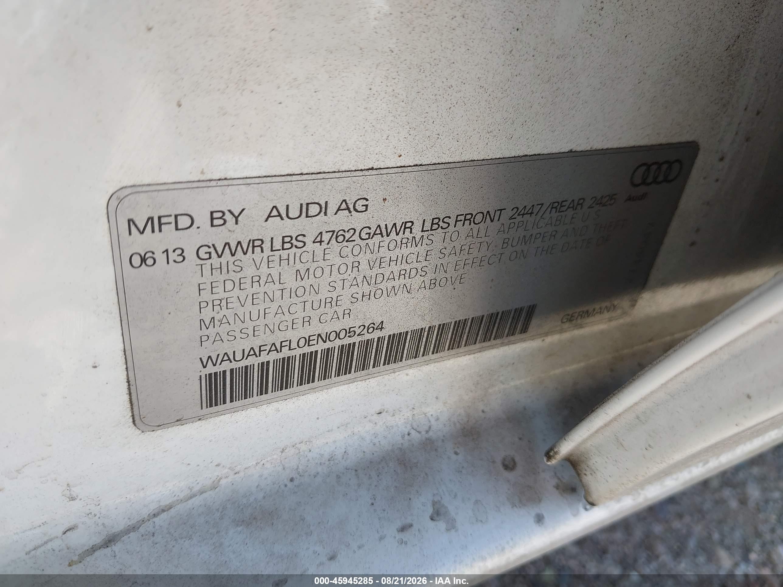 2014 Audi A4 2.0t Premium White vin: WAUAFAFL0EN005264
