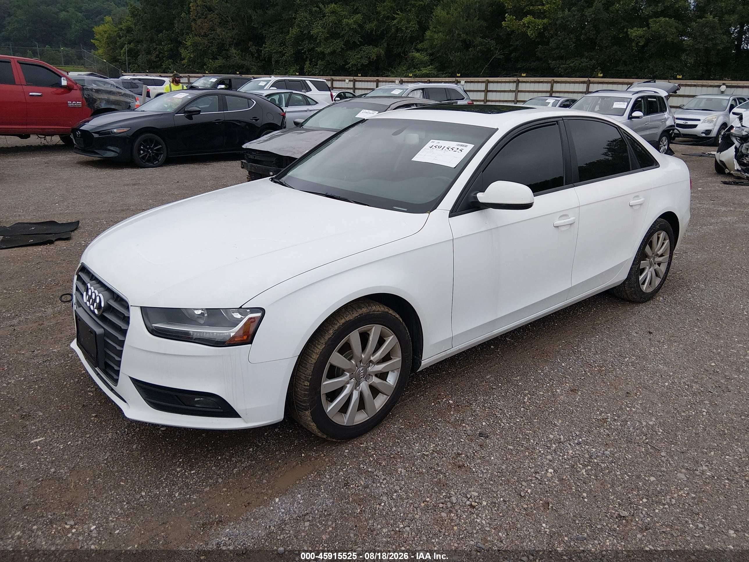 2013 Audi A4 2.0t Premium White vin: WAUAFAFL1DA149704