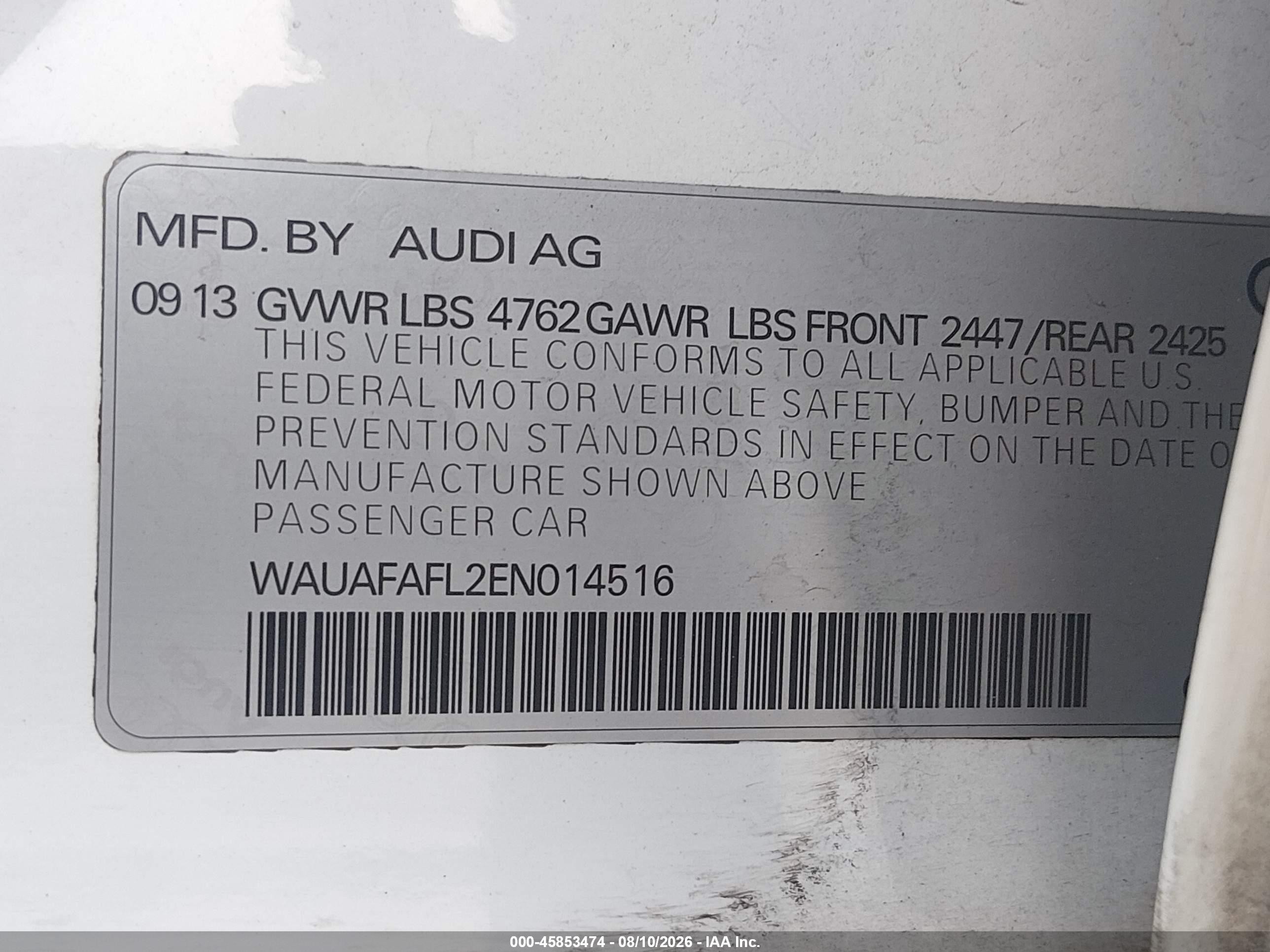 2014 Audi A4 2.0t Premium Белый vin: WAUAFAFL2EN014516