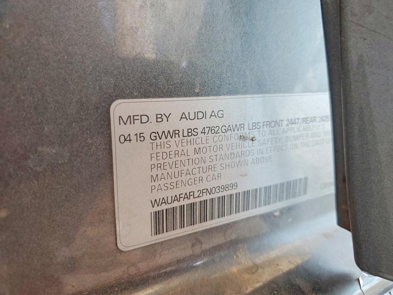 2015 Audi A4 Premium Gray vin: WAUAFAFL2FN039899