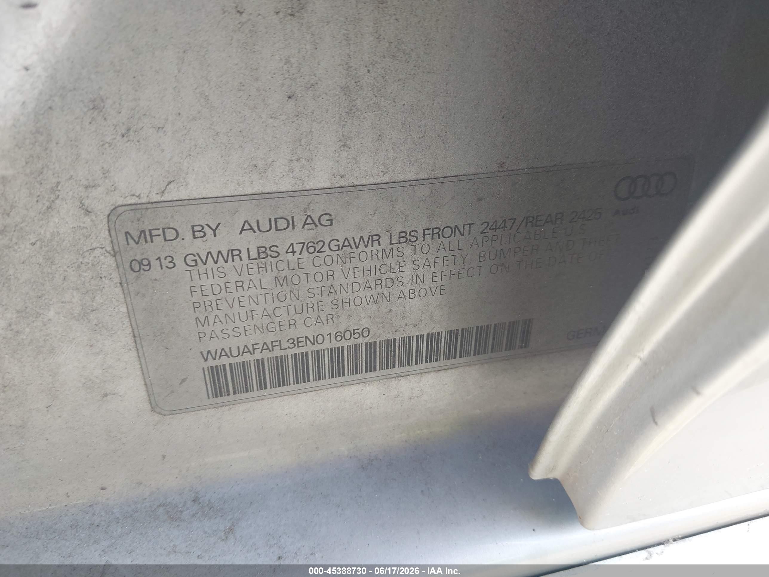 2014 Audi A4 2.0t Premium Silver vin: WAUAFAFL3EN016050