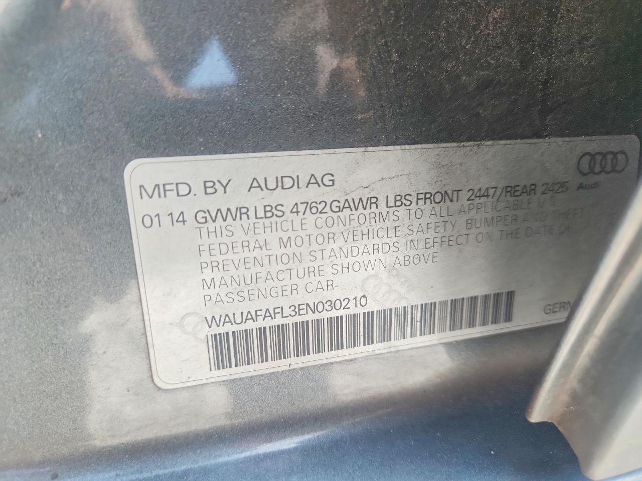 2014 Audi A4 Premium Gray vin: WAUAFAFL3EN030210