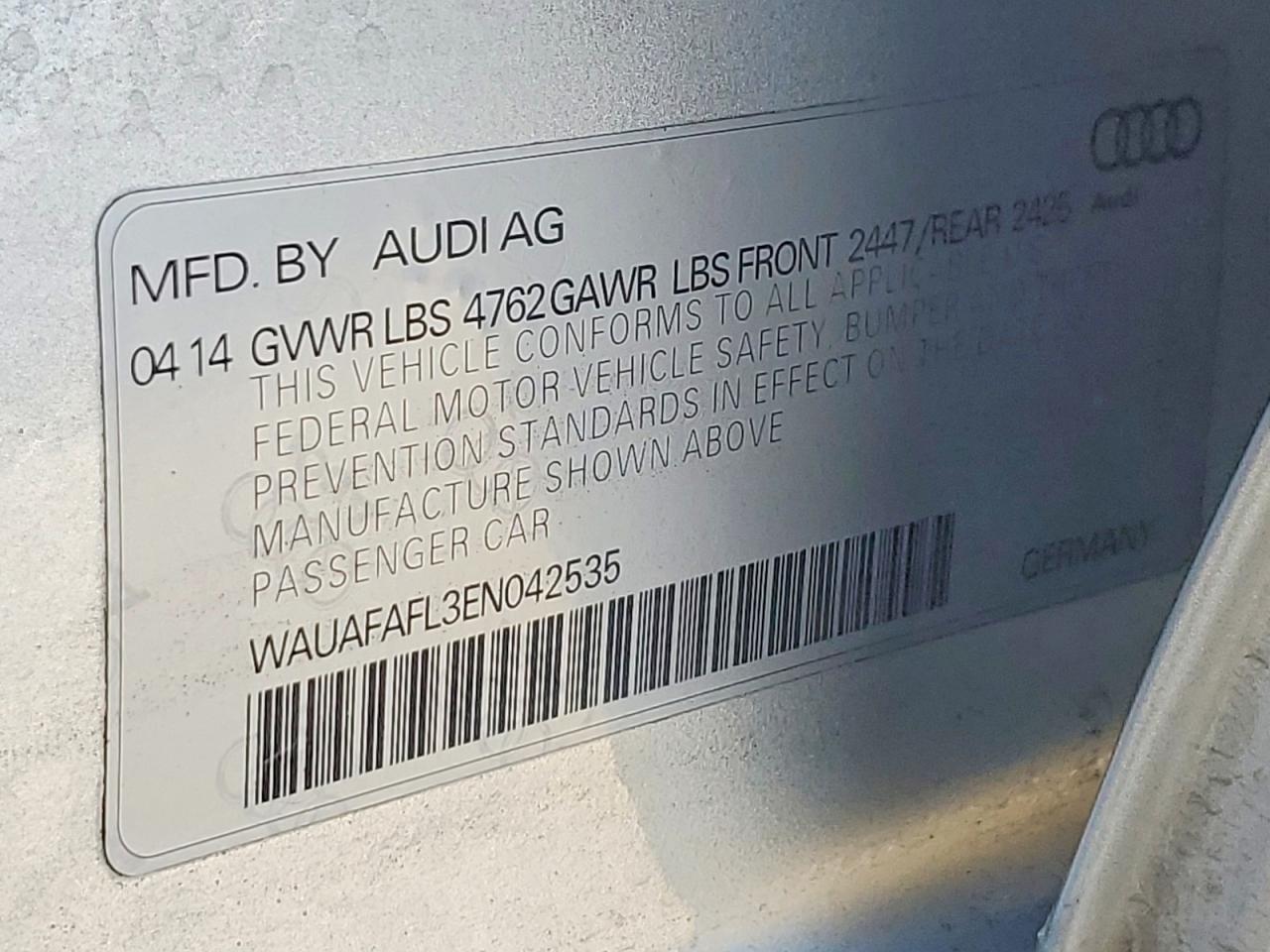 2014 Audi A4 Premium Silver vin: WAUAFAFL3EN042535