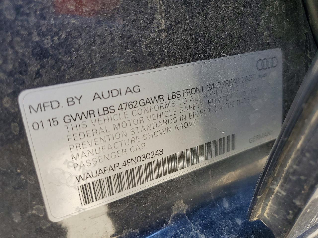 2015 Audi A4 Premium Blue vin: WAUAFAFL4FN030248