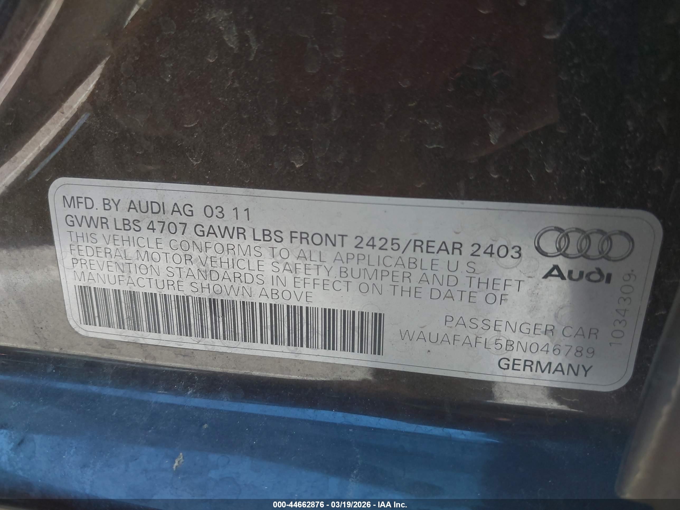 2011 Audi A4 2.0t Premium Dark Brown vin: WAUAFAFL5BN046789