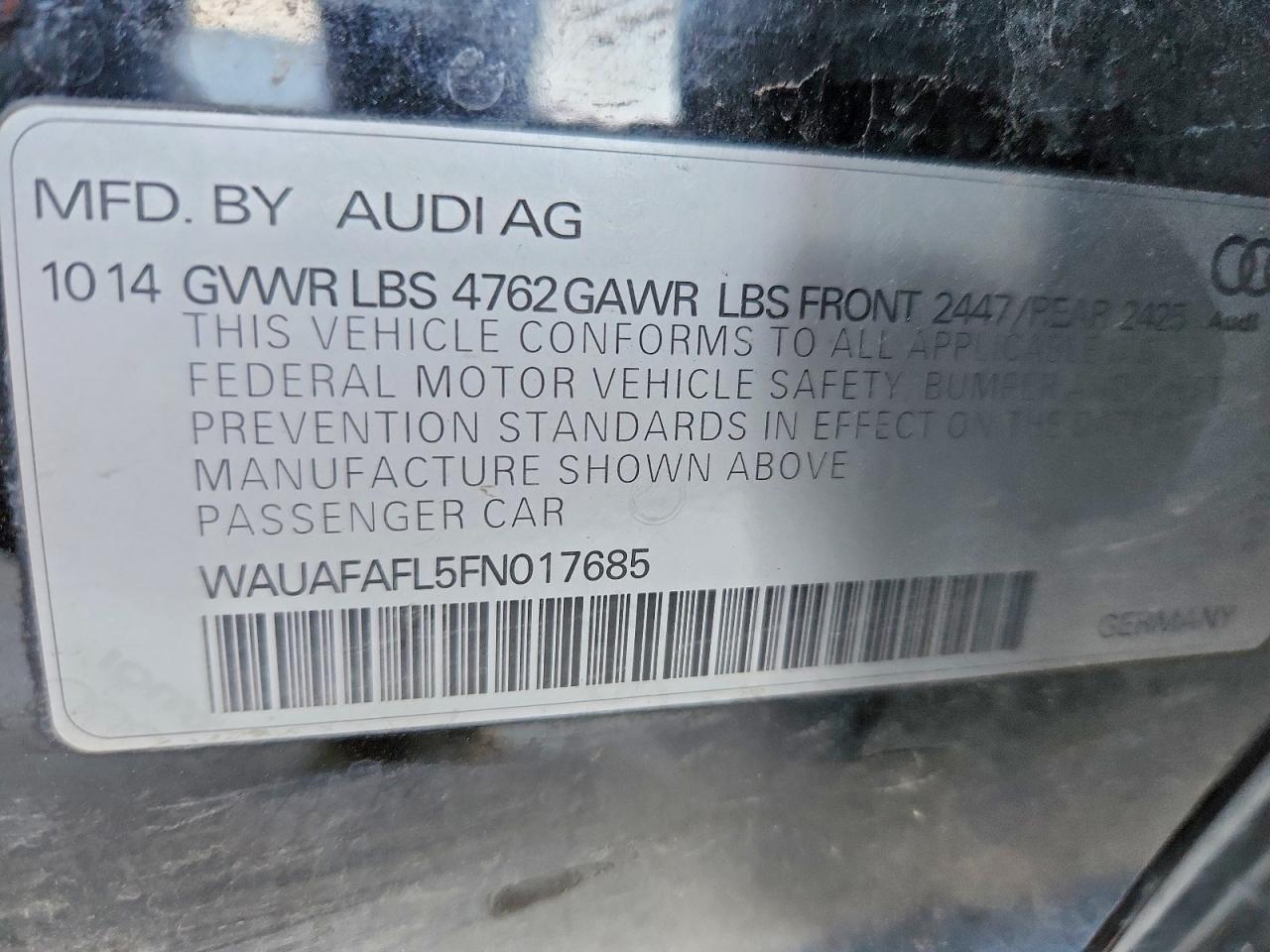 2015 Audi A4 Premium Black vin: WAUAFAFL5FN017685