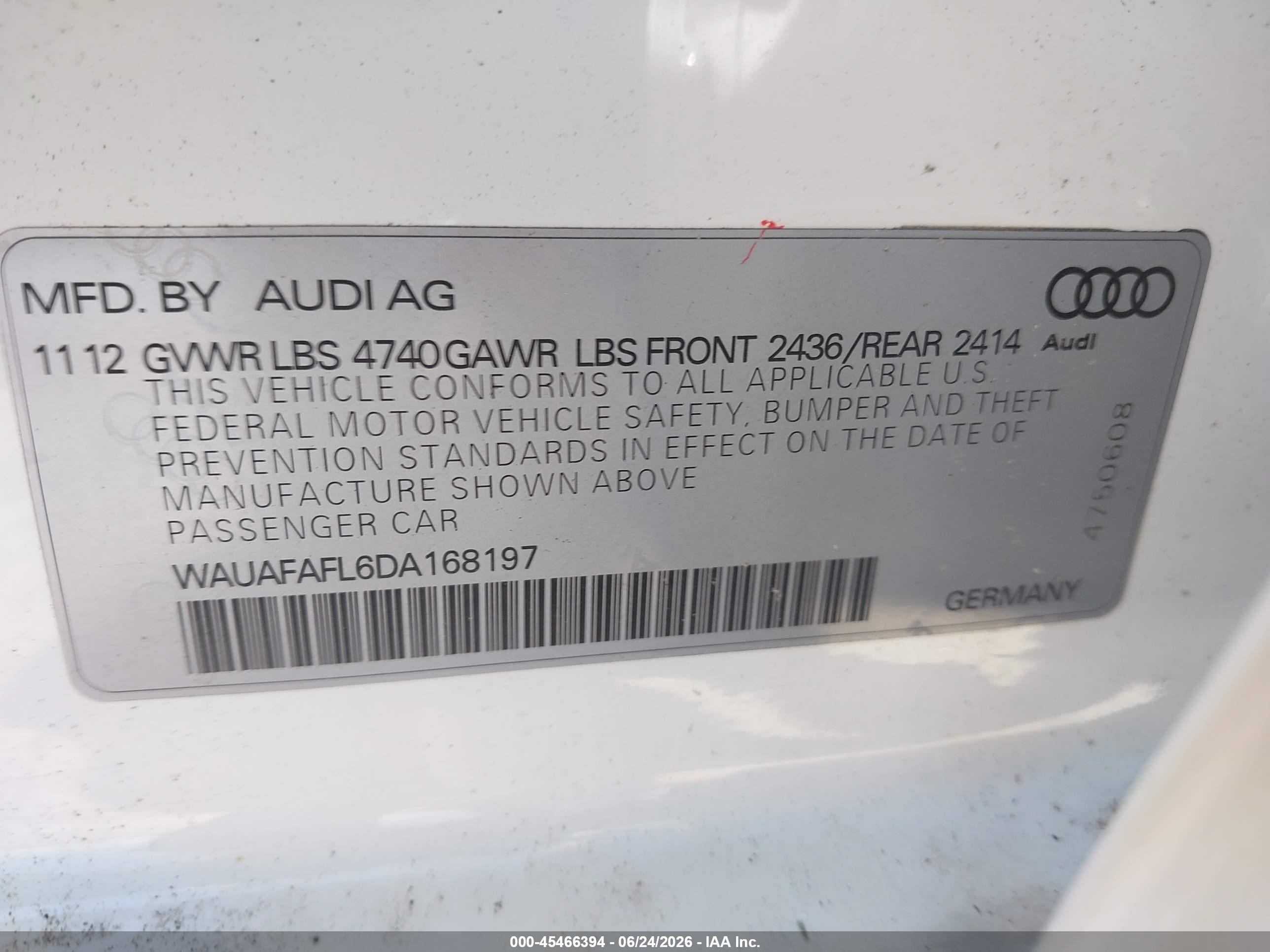 2013 Audi A4 2.0t Premium White vin: WAUAFAFL6DA168197