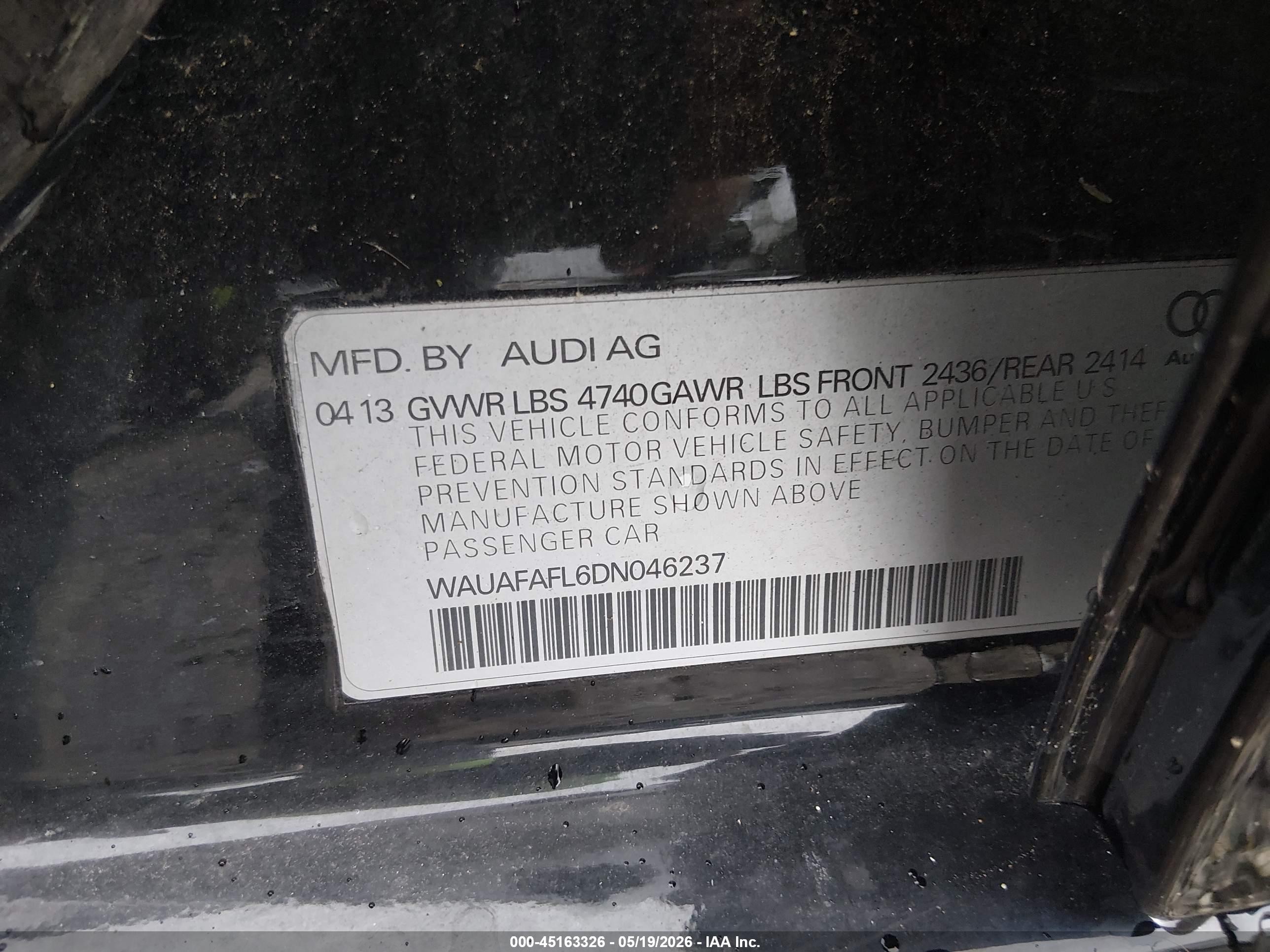 2013 Audi A4 2.0t Premium Черный vin: WAUAFAFL6DN046237