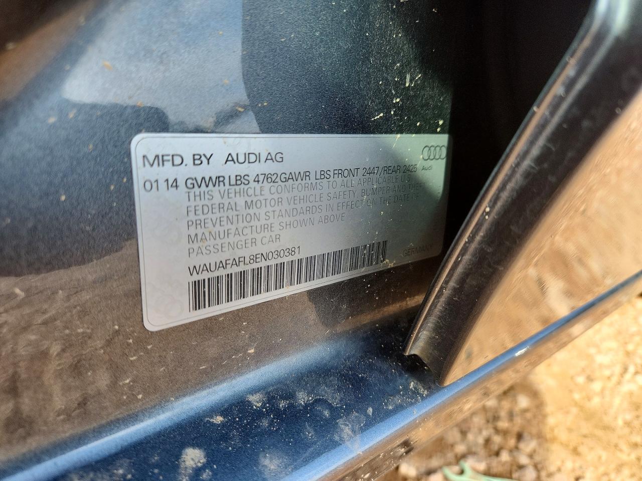 2014 Audi A4 Premium Charcoal vin: WAUAFAFL8EN030381