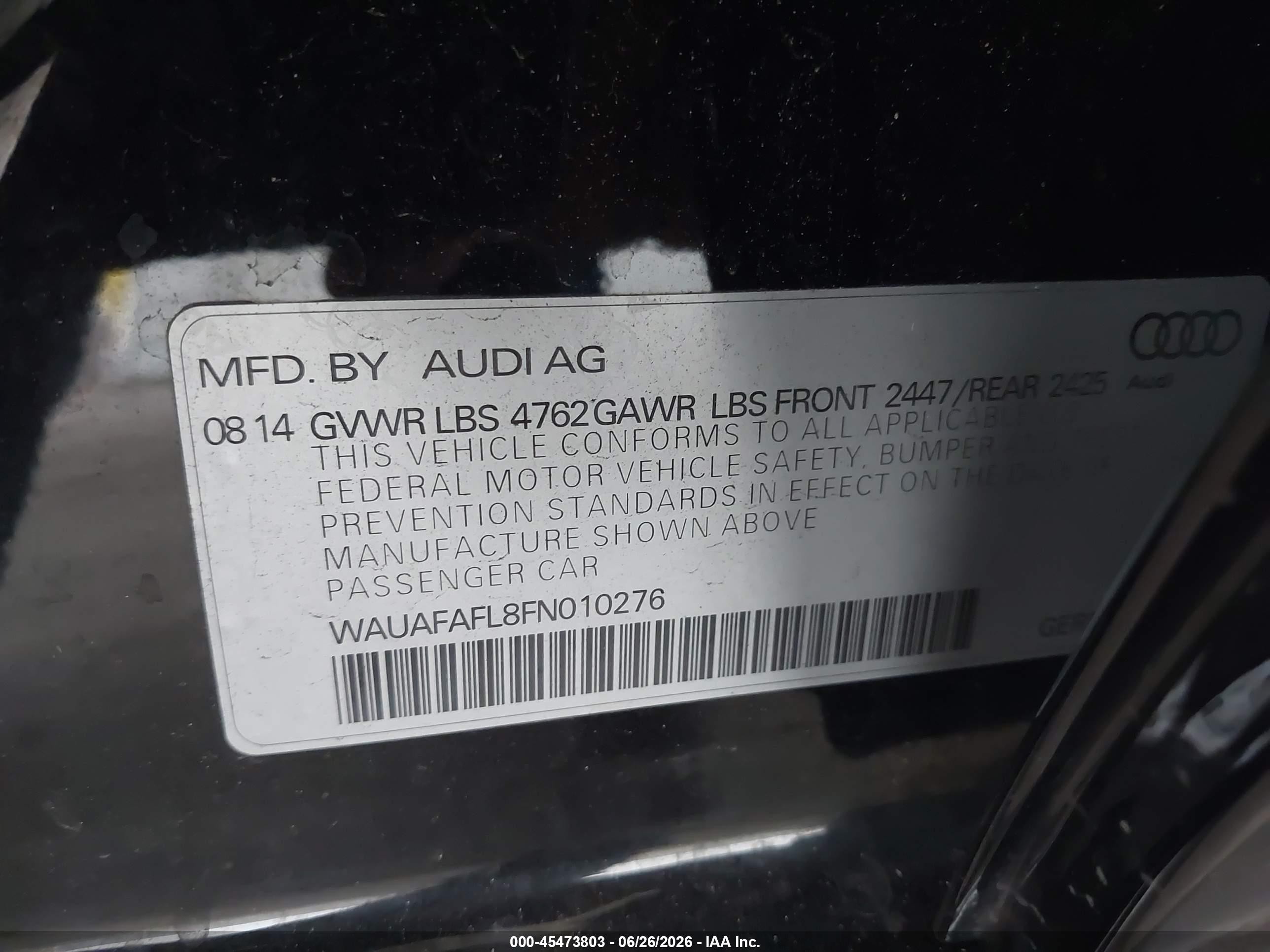 2015 Audi A4 2.0t Premium Black vin: WAUAFAFL8FN010276