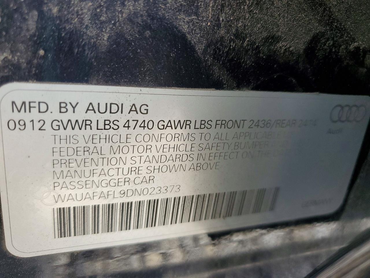 2013 Audi A4 Premium Charcoal vin: WAUAFAFL9DN023373