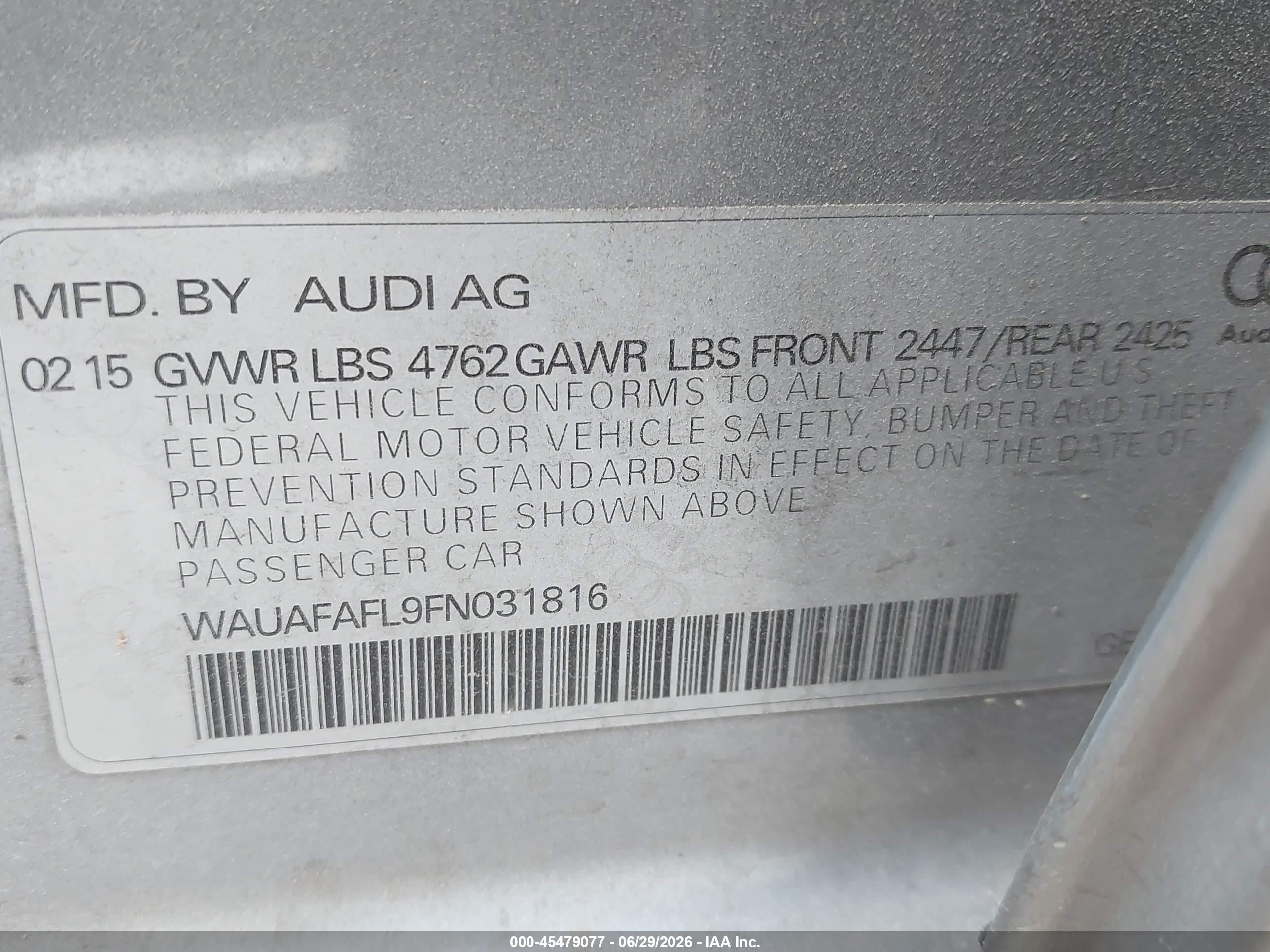 2015 Audi A4 2.0t Premium Gray vin: WAUAFAFL9FN031816