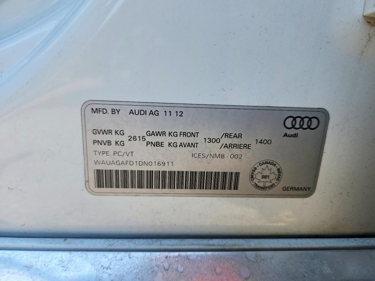 2013 Audi A8 Quattro White vin: WAUAGAFD1DN016911