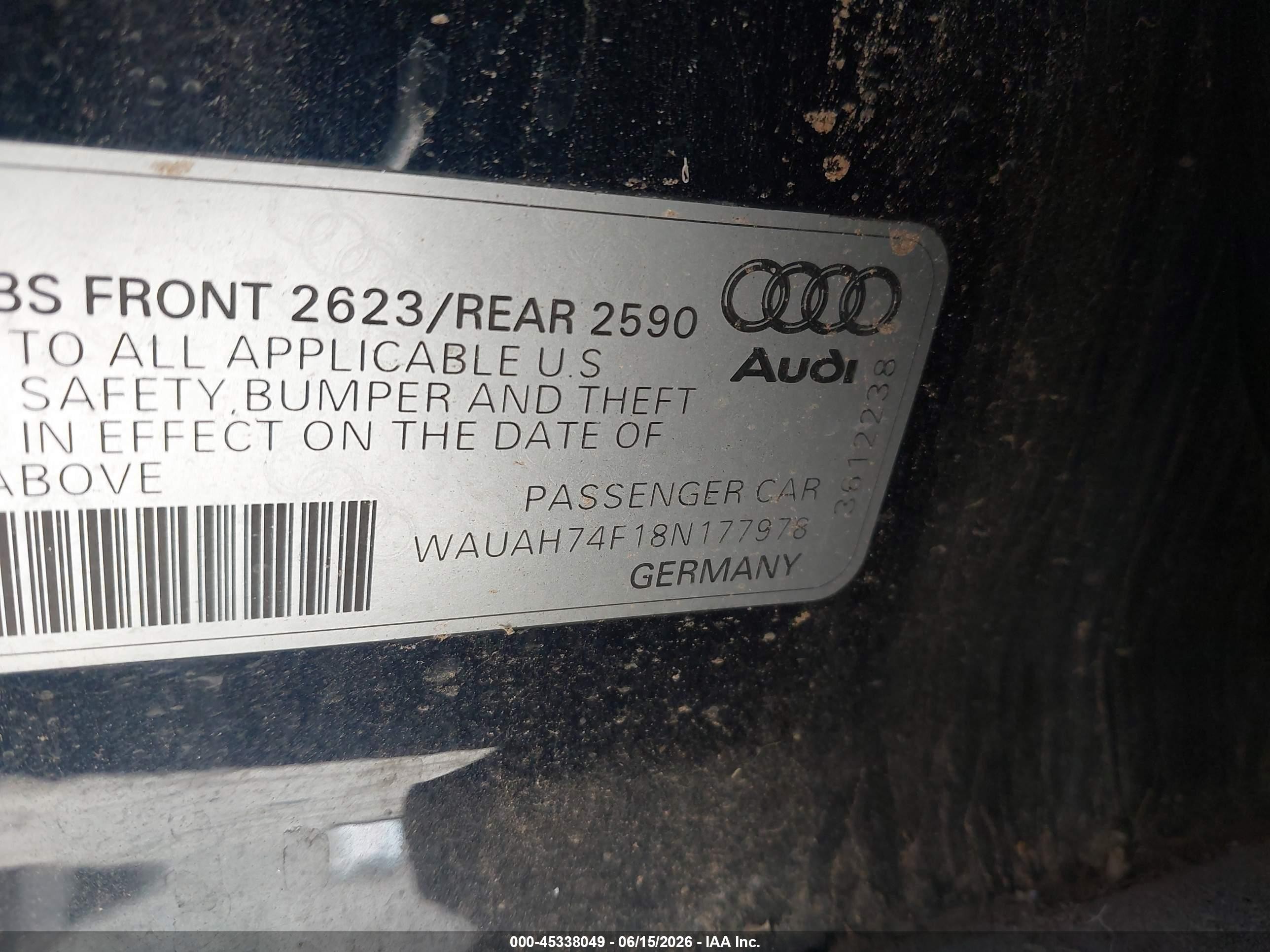 2008 Audi A6 3.2 Blue vin: WAUAH74F18N177978