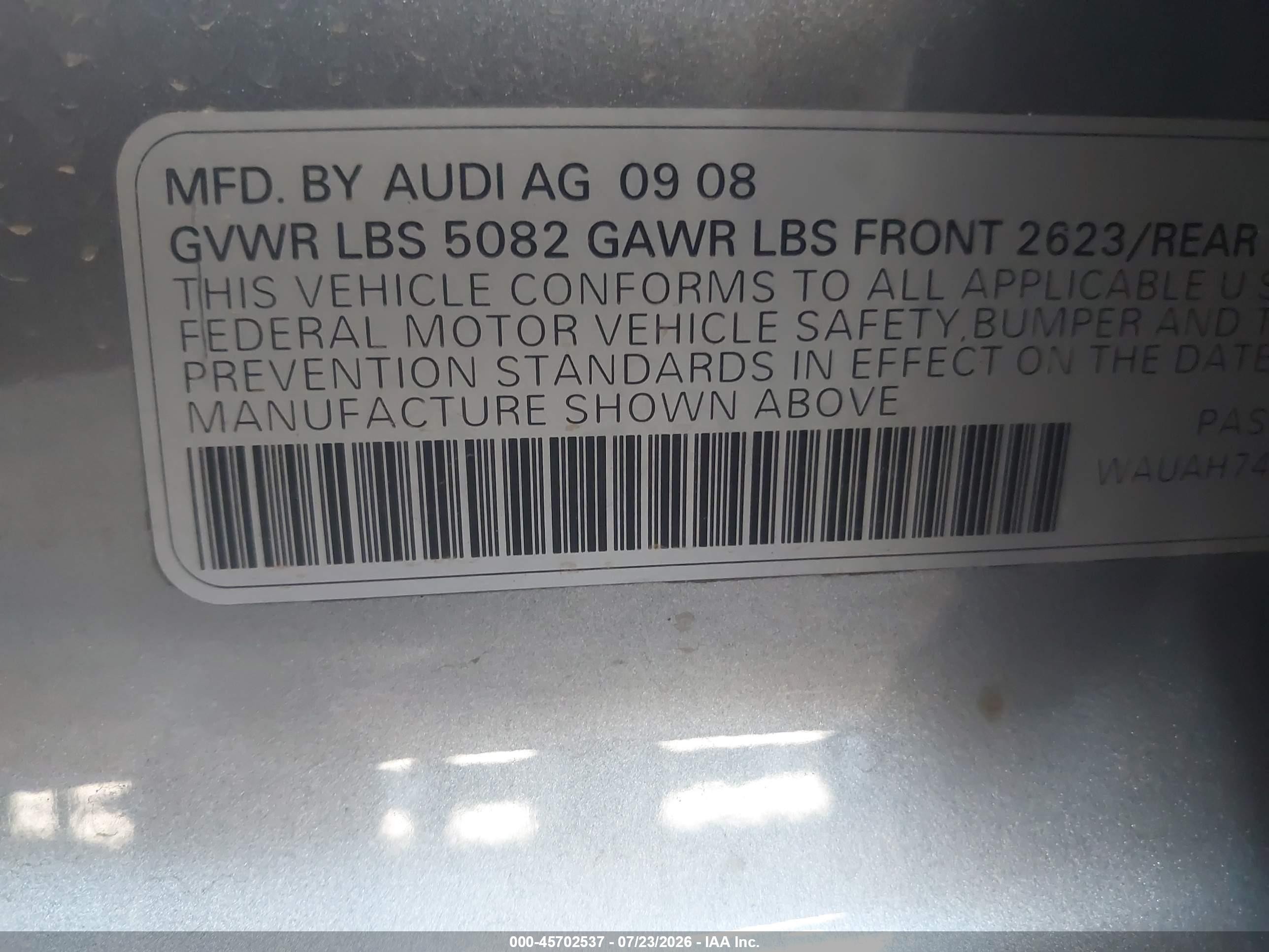 2008 Audi A6 3.2 Серый vin: WAUAH74F18N179178