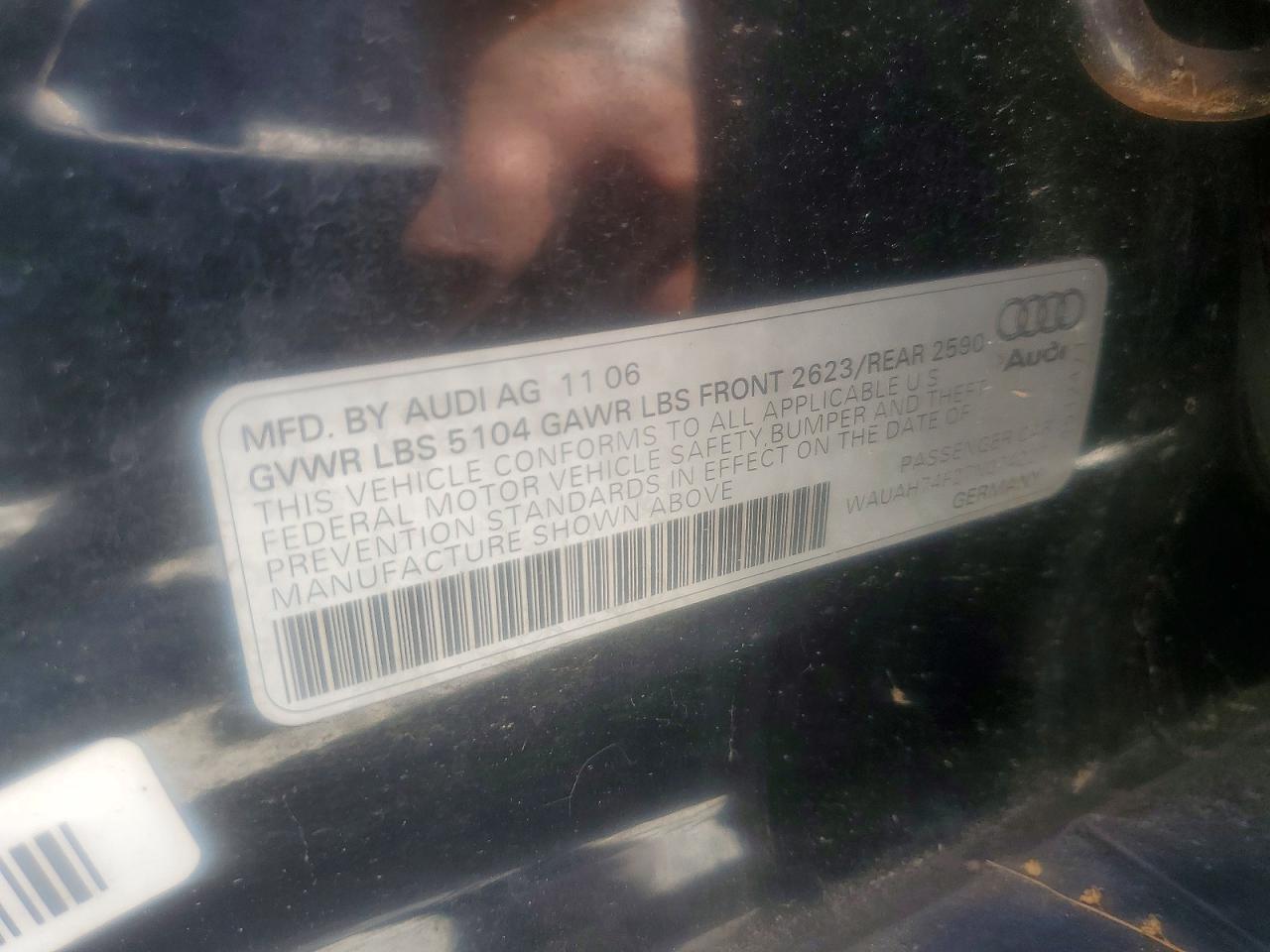 2007 Audi A6 3.2 Black vin: WAUAH74F27N074227