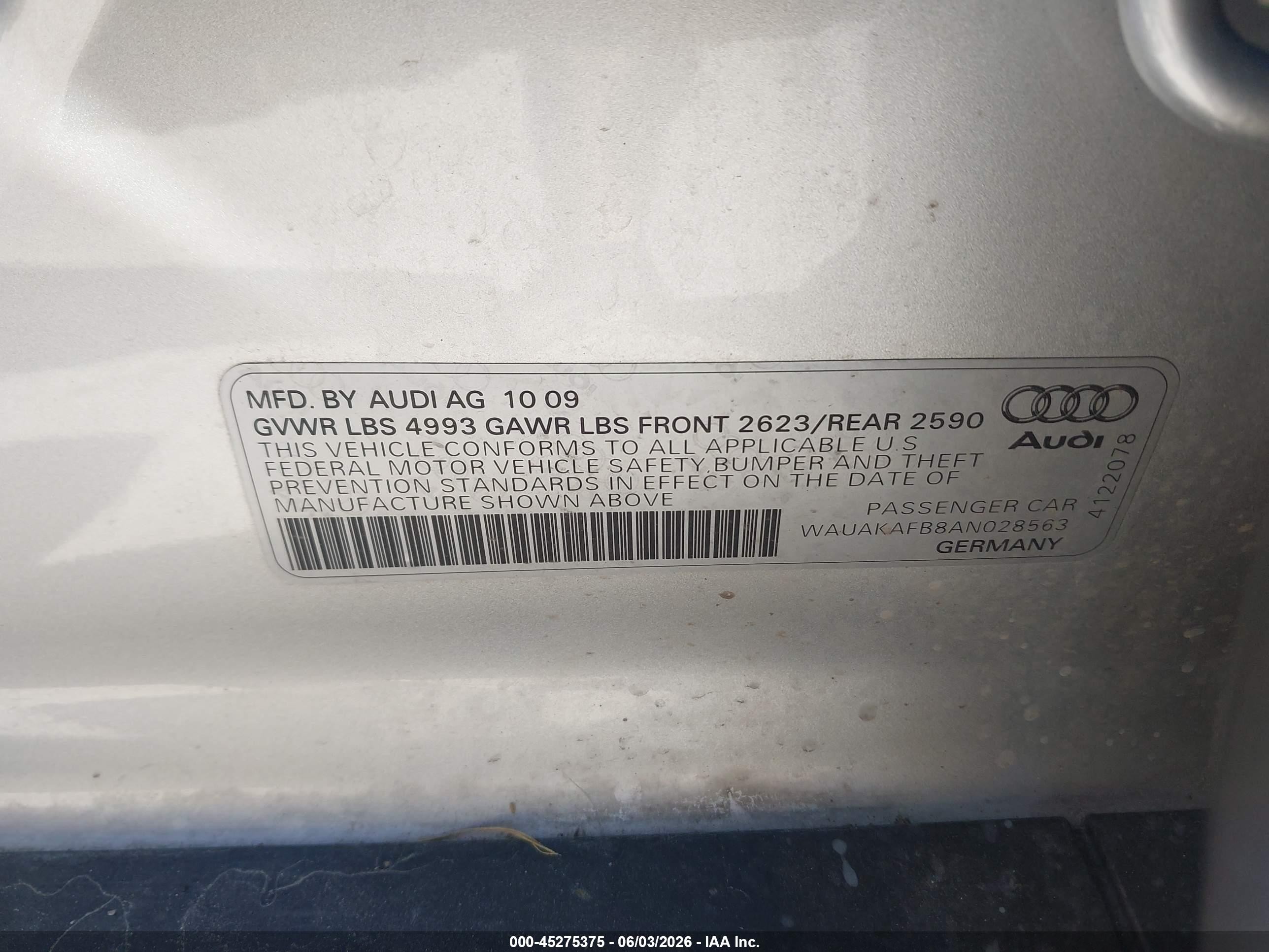 2010 Audi A6 3.2 Premium Silver vin: WAUAKAFB8AN028563